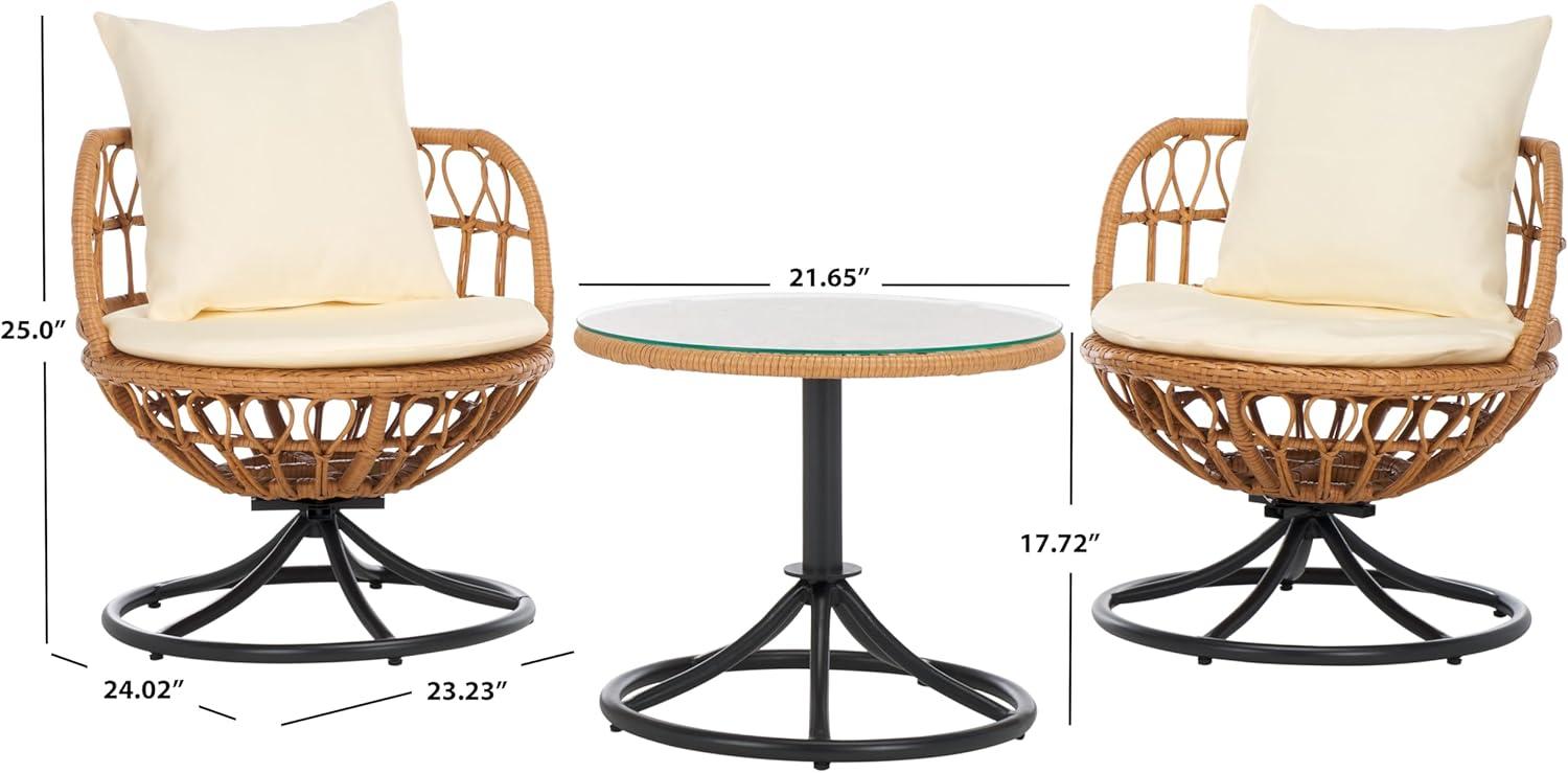 image:imageSAFAVIEH Outdoor Collection Colby NaturalBeige 3Piece Patio Set