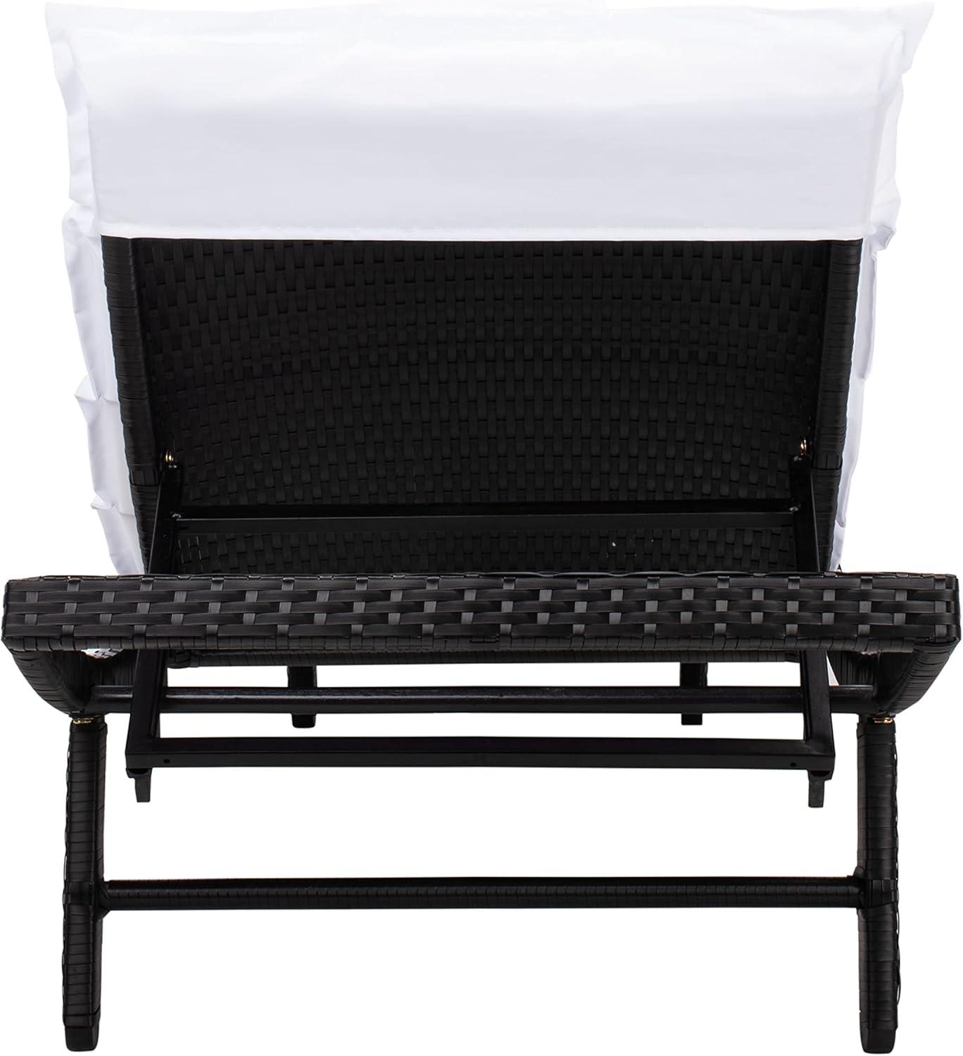 image:imageSAFAVIEH Outdoor Collection Colley Natural WickerWhite Cushion Adjustable Recliner Chaise Lounge Chair PAT7722DBlack