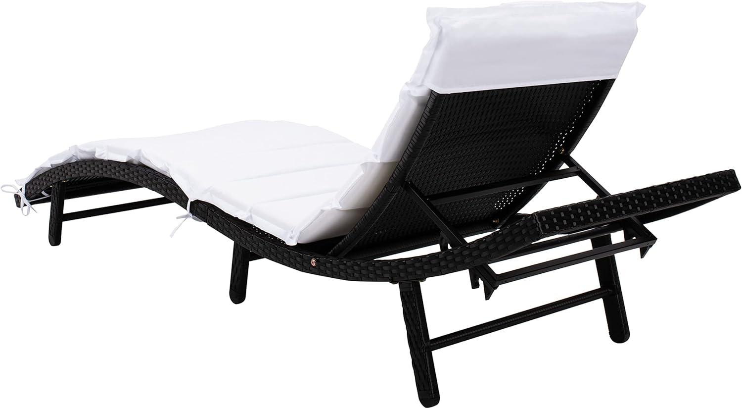 image:imageSAFAVIEH Outdoor Collection Colley Natural WickerWhite Cushion Adjustable Recliner Chaise Lounge Chair PAT7722DBlack