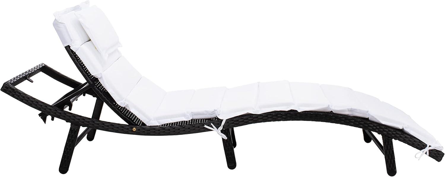 image:imageSAFAVIEH Outdoor Collection Colley Natural WickerWhite Cushion Adjustable Recliner Chaise Lounge Chair PAT7722DBlack