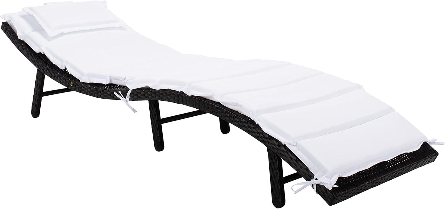 image:imageSAFAVIEH Outdoor Collection Colley Natural WickerWhite Cushion Adjustable Recliner Chaise Lounge Chair PAT7722DBlack