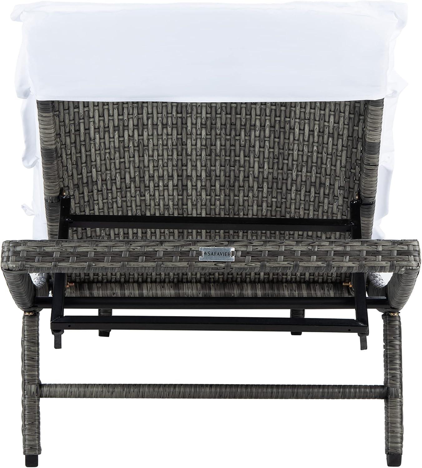 image:imageSAFAVIEH Outdoor Collection Colley Natural WickerWhite Cushion Adjustable Recliner Chaise Lounge Chair PAT7722DGrey Brown