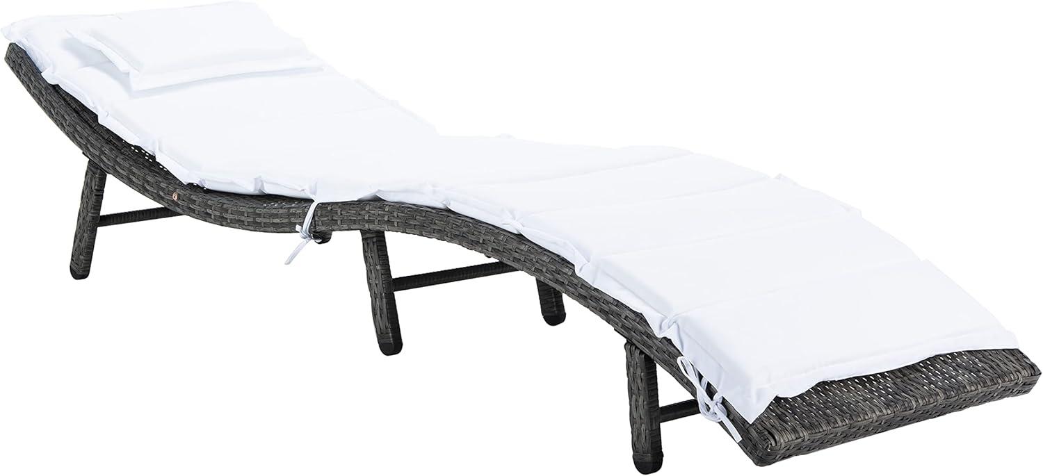 image:imageSAFAVIEH Outdoor Collection Colley Natural WickerWhite Cushion Adjustable Recliner Chaise Lounge Chair PAT7722DGrey Brown