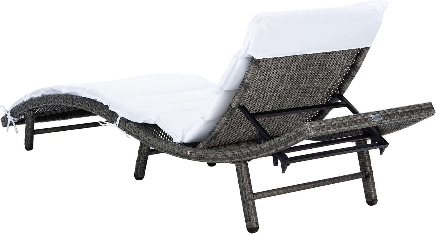 image:imageSAFAVIEH Outdoor Collection Colley Natural WickerWhite Cushion Adjustable Recliner Chaise Lounge Chair PAT7722DGrey Brown