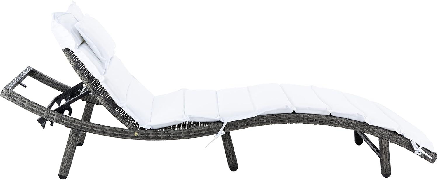 image:imageSAFAVIEH Outdoor Collection Colley Natural WickerWhite Cushion Adjustable Recliner Chaise Lounge Chair PAT7722DGrey Brown