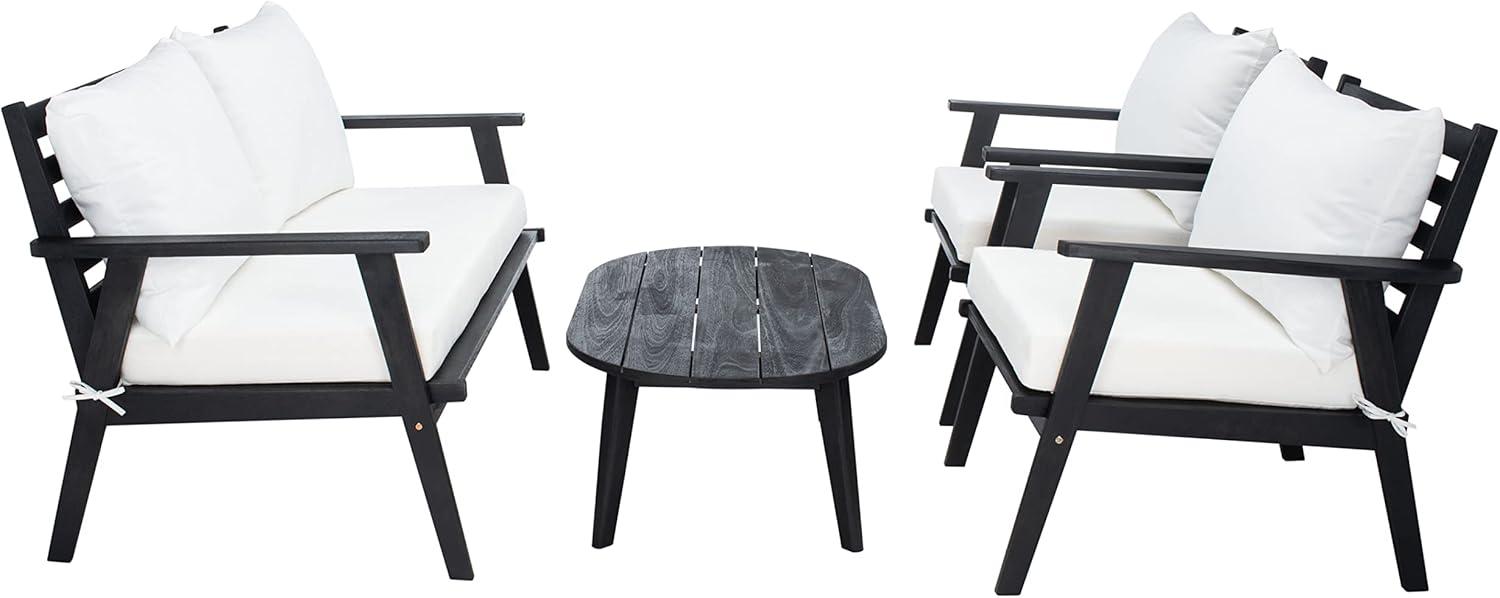 image:imageSAFAVIEH Outdoor Collection Deacon Natural Acacia WoodBeige Cushion 4Piece Conversation Patio Set with Accent PillowsBlackBeige