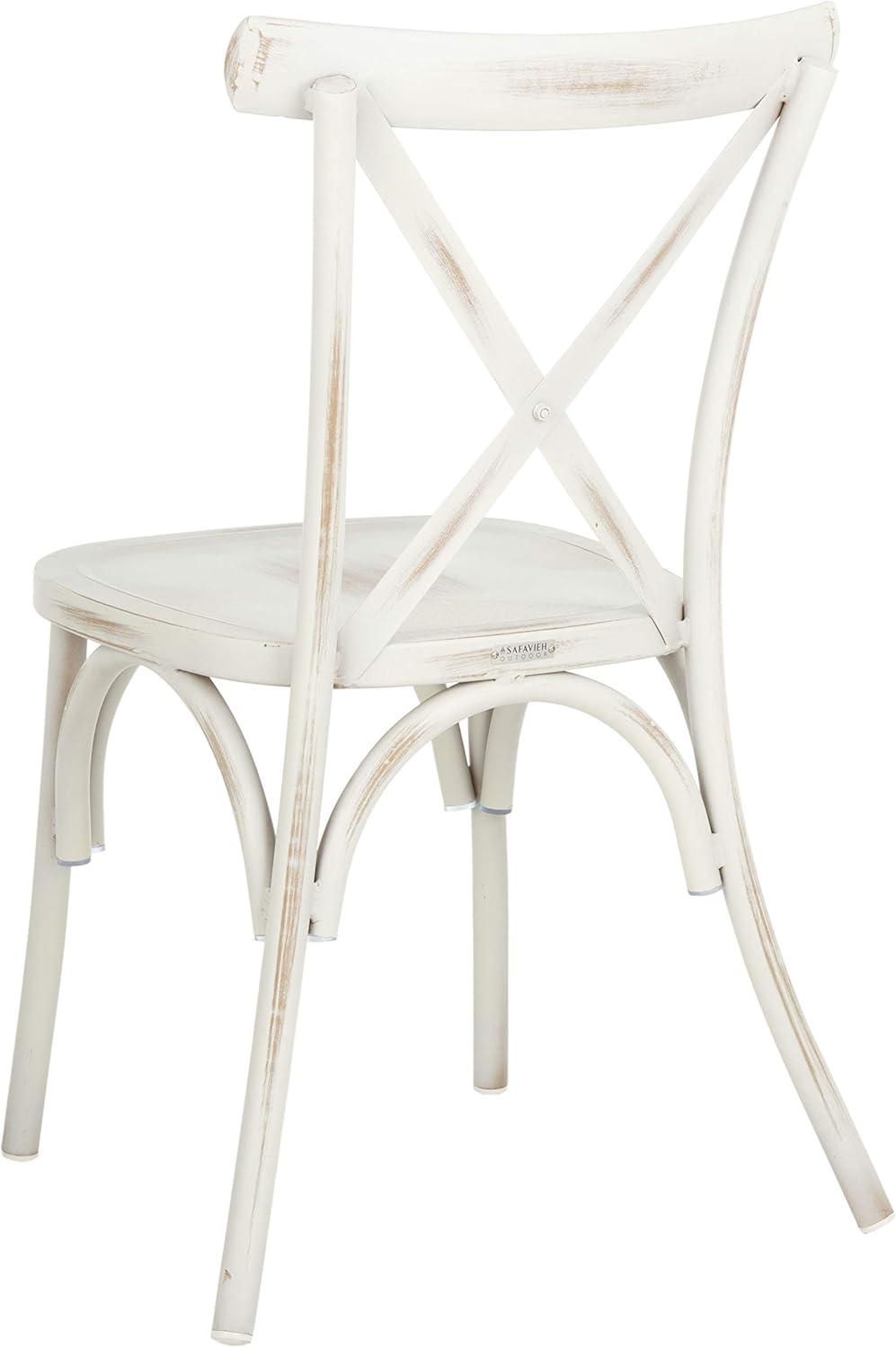 image:imageSAFAVIEH Outdoor Collection Elia Distressed White Stackable Chair Set of 2