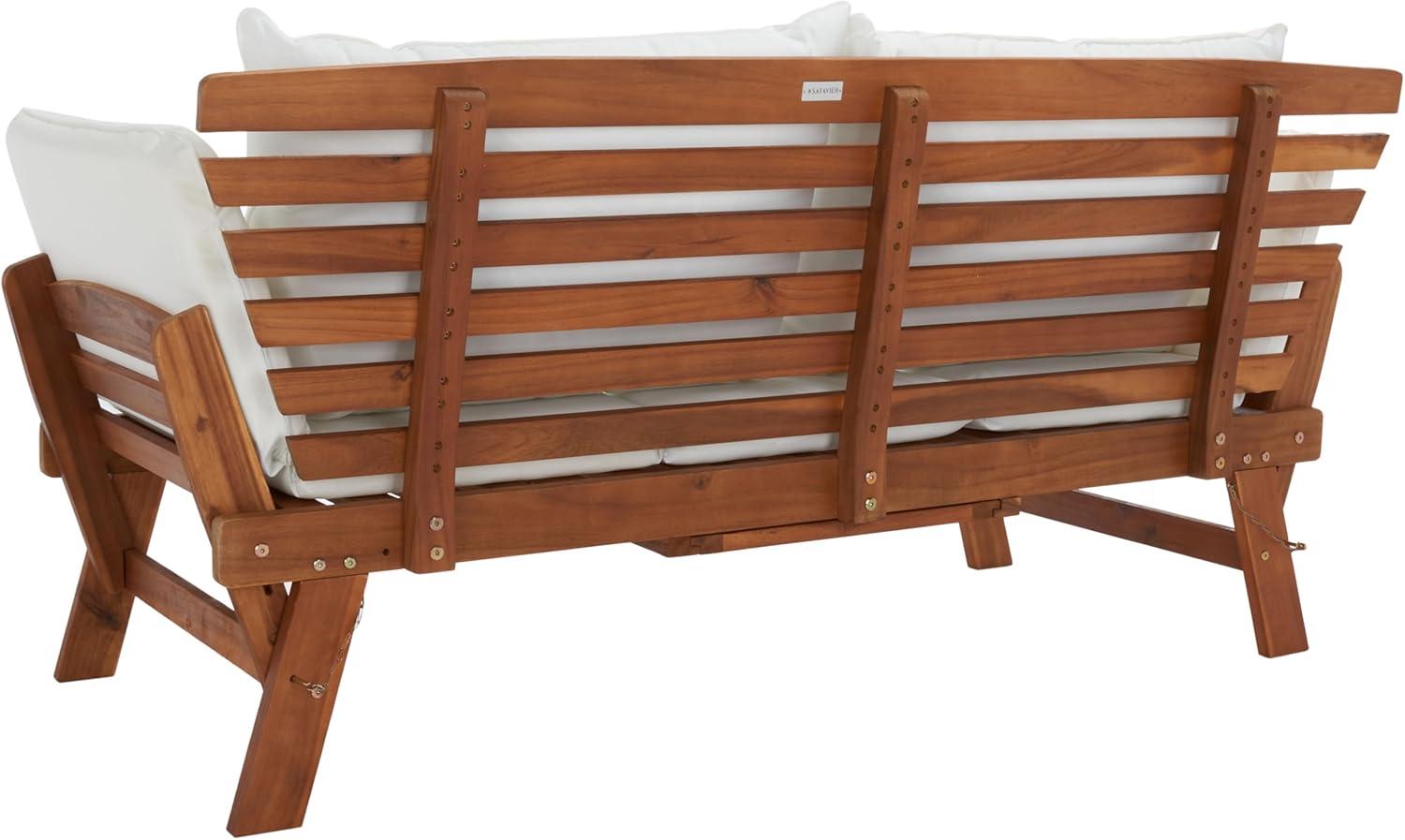 image:imageSAFAVIEH Outdoor Collection Emely Natural Acacia WoodGrey Expandable Loveseat DaybedNaturalBeige