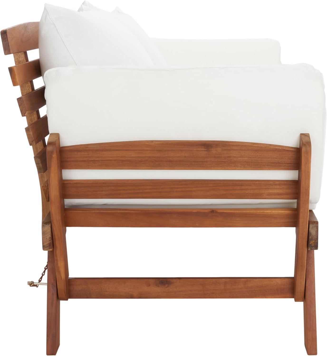 image:imageSAFAVIEH Outdoor Collection Emely Natural Acacia WoodGrey Expandable Loveseat DaybedNaturalBeige
