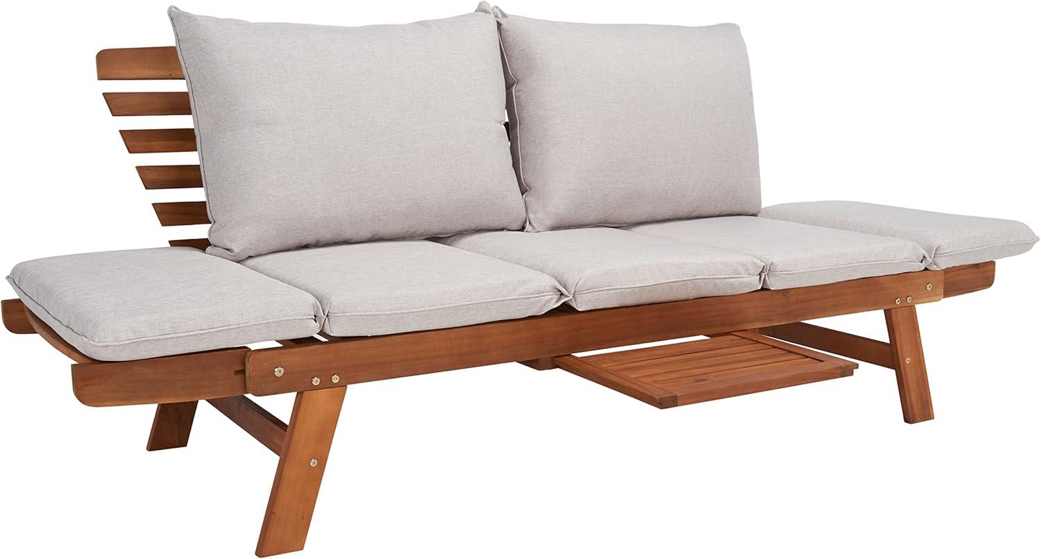image:imageSAFAVIEH Outdoor Collection Emely Natural Acacia WoodGrey Expandable Loveseat DaybedNaturalLight Grey