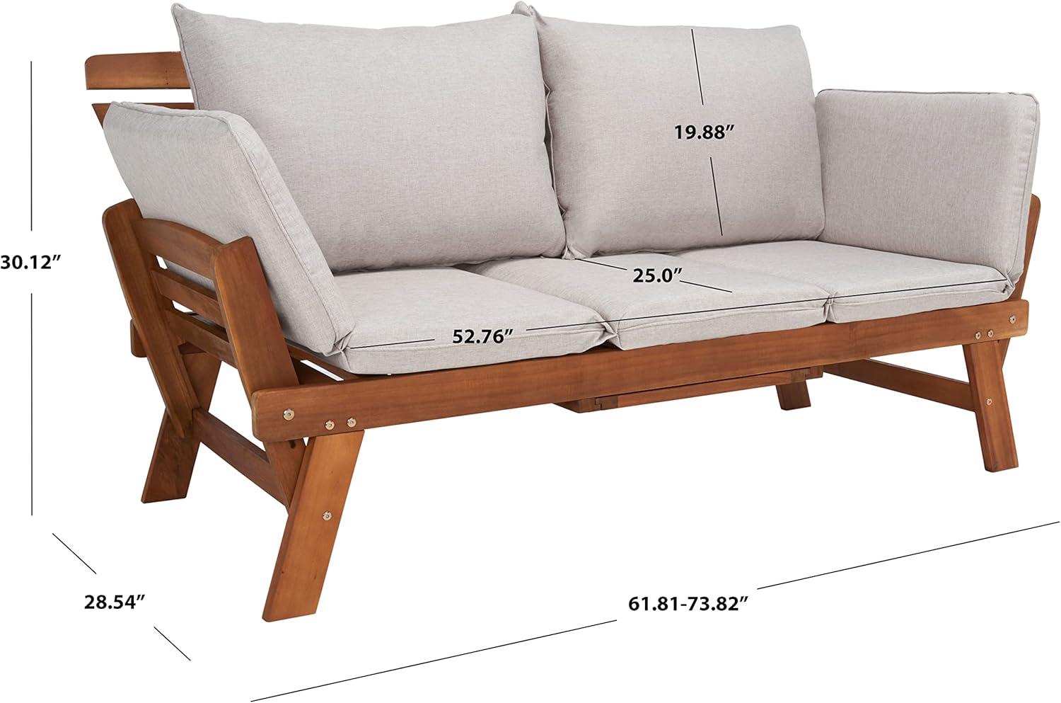 image:imageSAFAVIEH Outdoor Collection Emely Natural Acacia WoodGrey Expandable Loveseat DaybedNaturalLight Grey