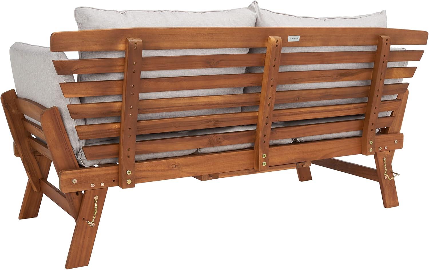 image:imageSAFAVIEH Outdoor Collection Emely Natural Acacia WoodGrey Expandable Loveseat DaybedNaturalLight Grey
