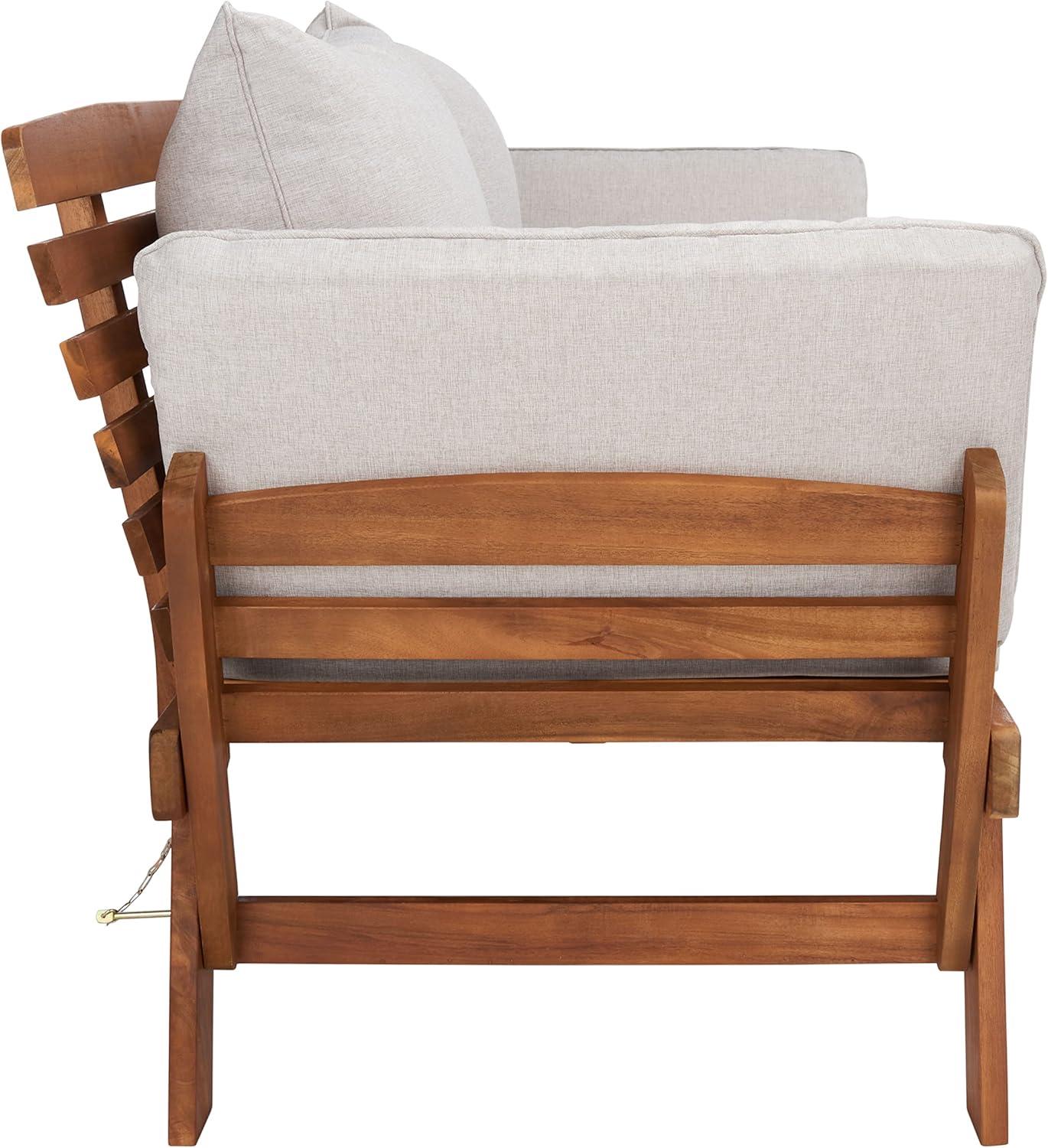 image:imageSAFAVIEH Outdoor Collection Emely Natural Acacia WoodGrey Expandable Loveseat DaybedNaturalLight Grey