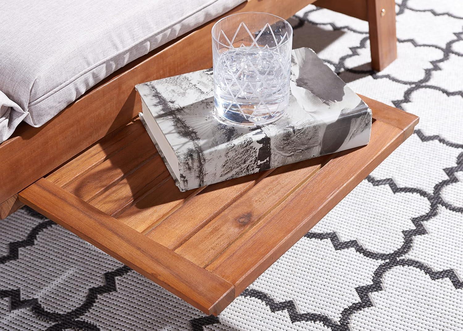 image:imageSAFAVIEH Outdoor Collection Emely Natural Acacia WoodGrey Expandable Loveseat DaybedNaturalLight Grey