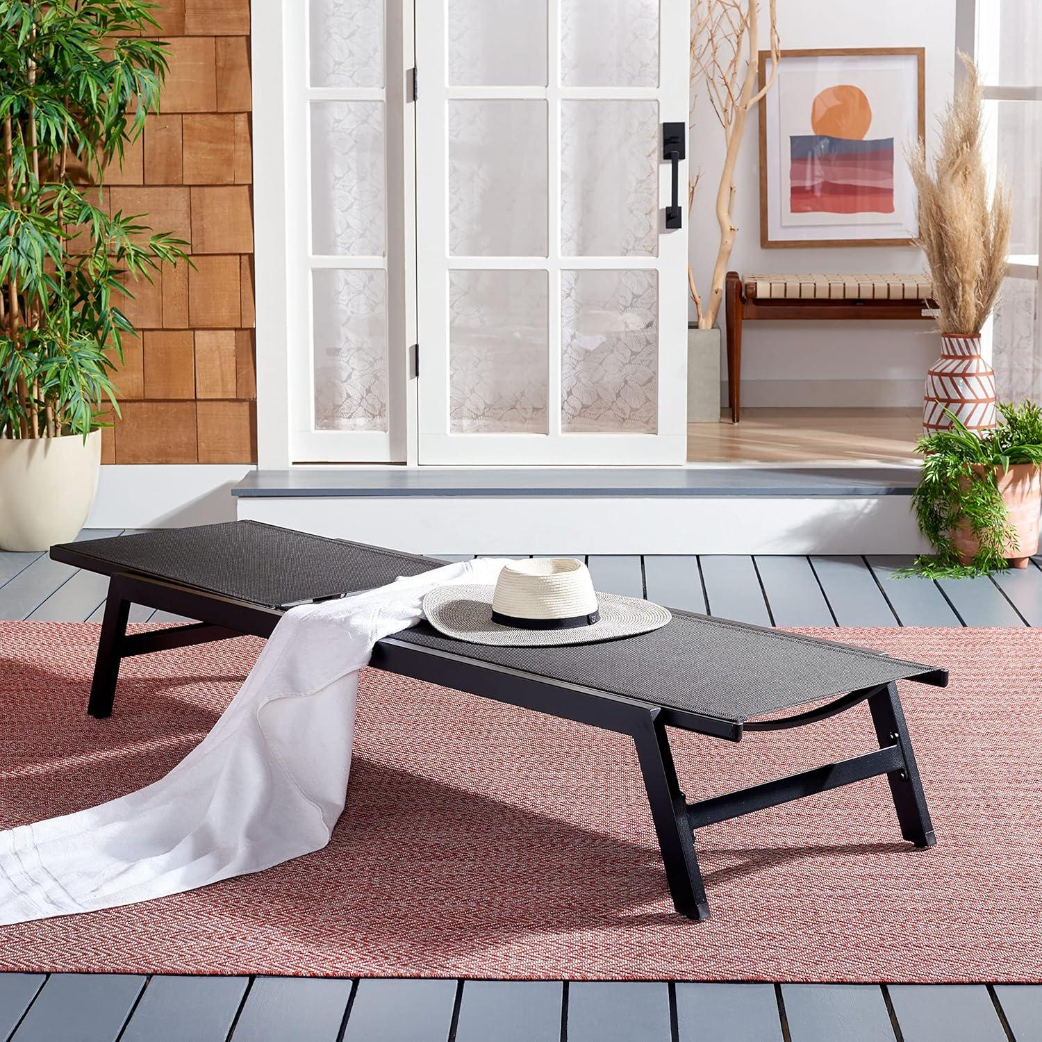 image:imageSAFAVIEH Outdoor Collection Fionne SilverGrey Texline Adjustable Chaise Lounge Chair PAT9038BBlack