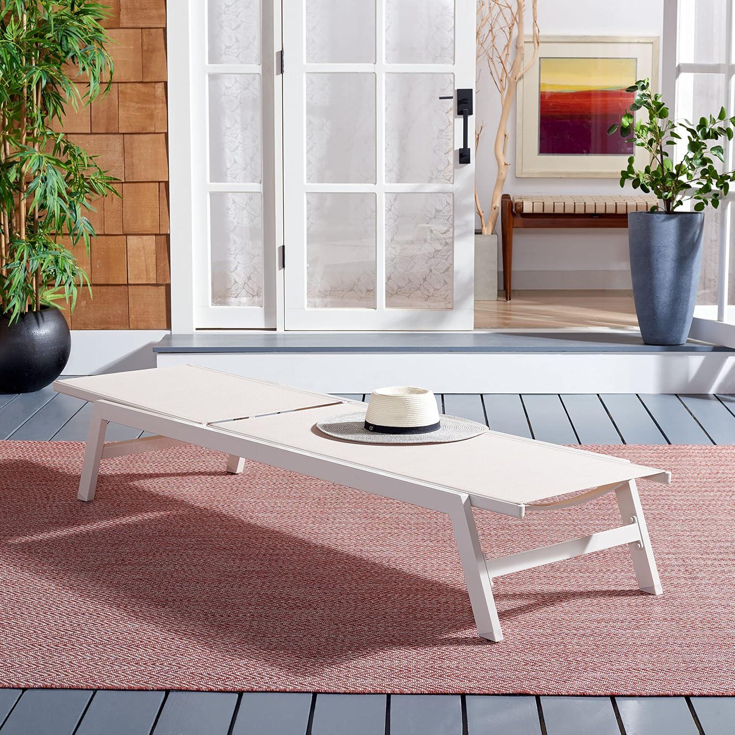image:imageSAFAVIEH Outdoor Collection Fionne SilverGrey Texline Adjustable Chaise Lounge Chair PAT9038BSilverBeige