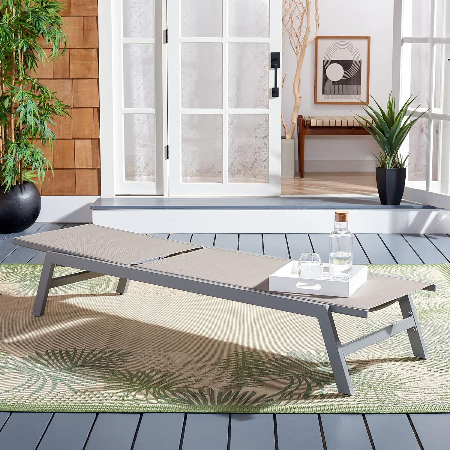 image:imageSAFAVIEH Outdoor Collection Fionne SilverGrey Texline Adjustable Chaise Lounge Chair PAT9038BSilverGrey