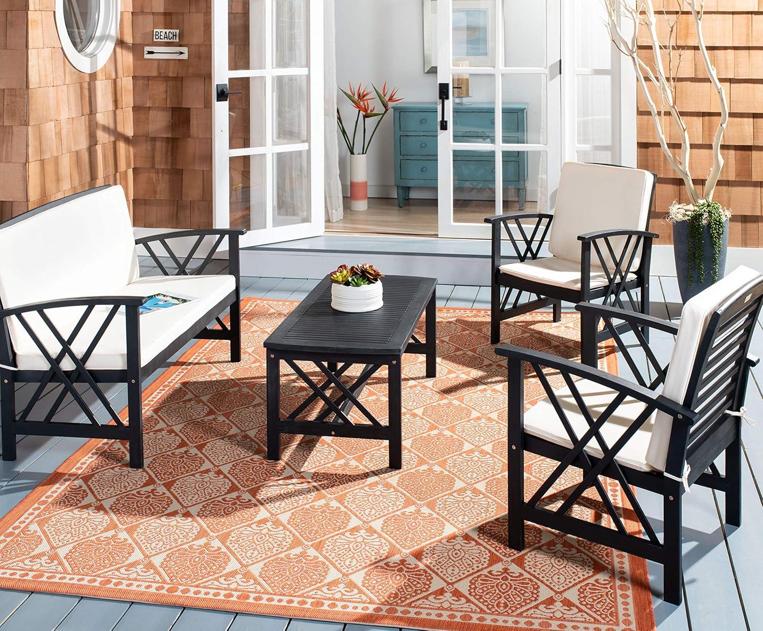 image:imageSAFAVIEH Outdoor Collection Fontana NaturalAqua Cushion 4Piece Conversation Patio SetBlackBeige