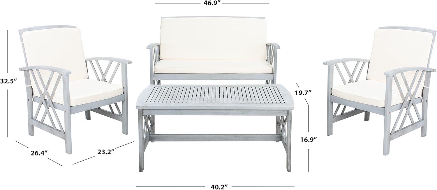 image:imageSAFAVIEH Outdoor Collection Fontana NaturalAqua Cushion 4Piece Conversation Patio SetGreyBeige