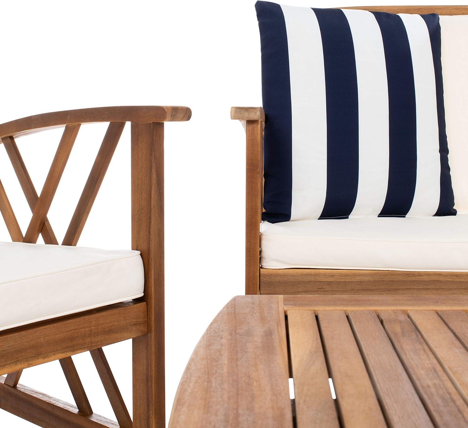 image:imageSAFAVIEH Outdoor Collection Fontana NaturalAqua Cushion 4Piece Conversation Patio SetNaturalBeige Thick Stripe
