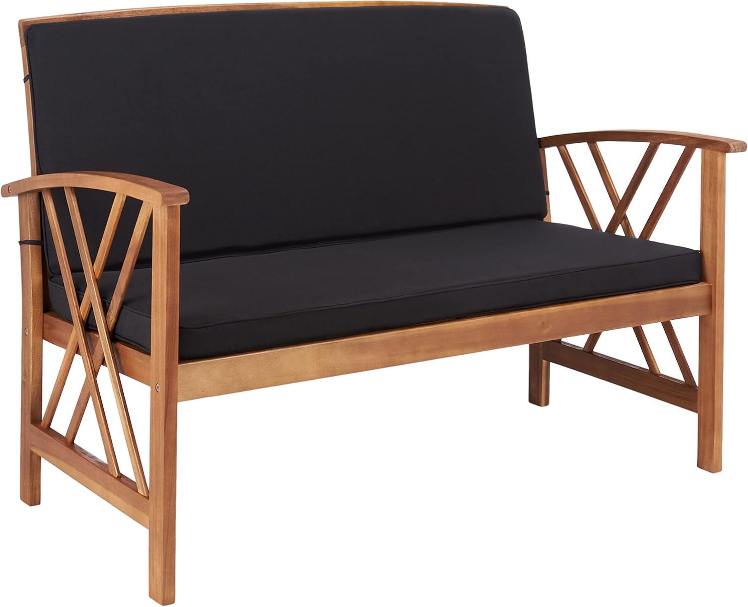 image:imageSAFAVIEH Outdoor Collection Fontana NaturalAqua Cushion 4Piece Conversation Patio SetNaturalBlack