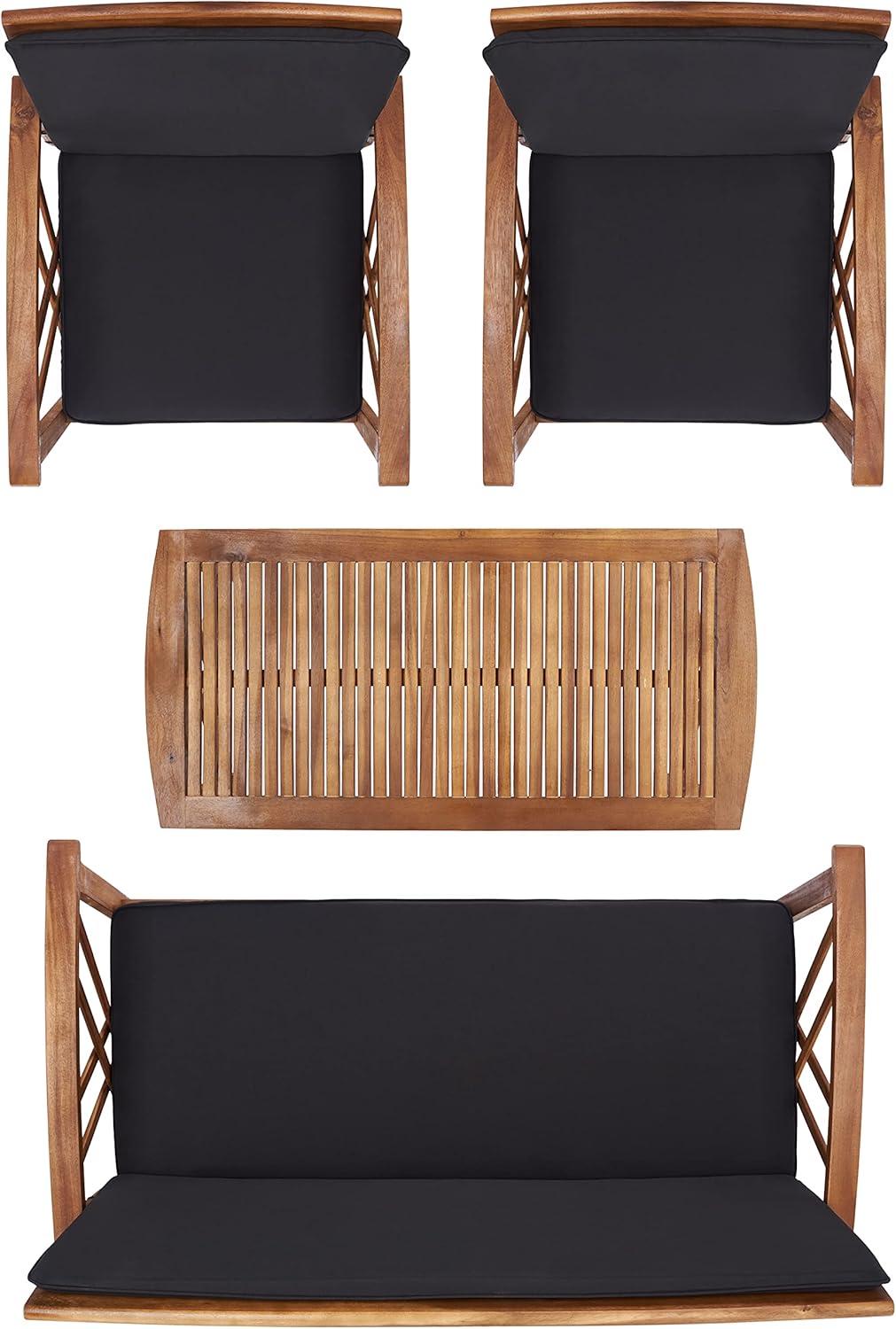 image:imageSAFAVIEH Outdoor Collection Fontana NaturalAqua Cushion 4Piece Conversation Patio SetNaturalBlack