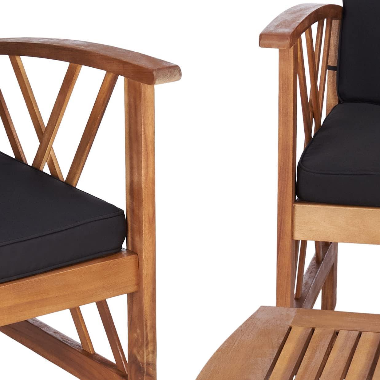 image:imageSAFAVIEH Outdoor Collection Fontana NaturalAqua Cushion 4Piece Conversation Patio SetNaturalBlack