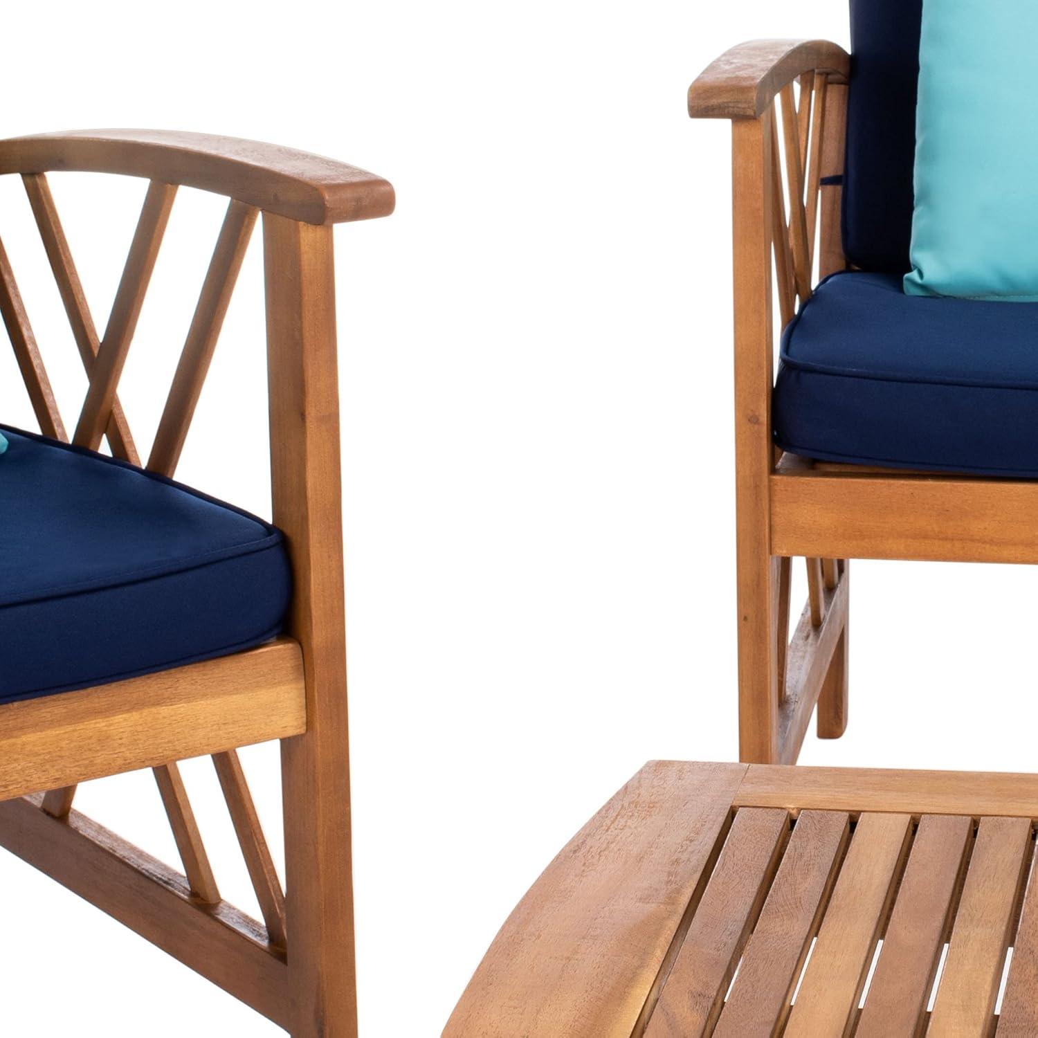 image:imageSAFAVIEH Outdoor Collection Fontana NaturalAqua Cushion 4Piece Conversation Patio SetNaturalNavy