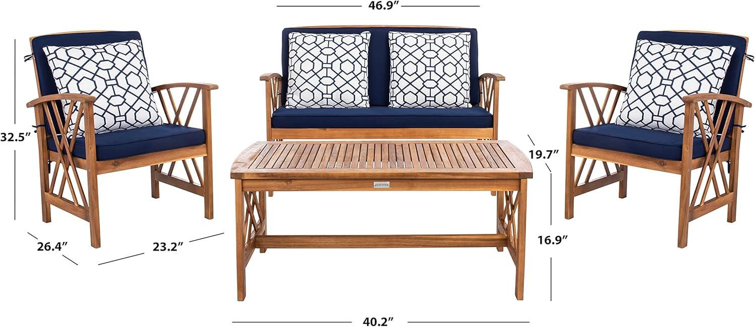 image:imageSAFAVIEH Outdoor Collection Fontana NaturalAqua Cushion 4Piece Conversation Patio SetNaturalNavy Geometric