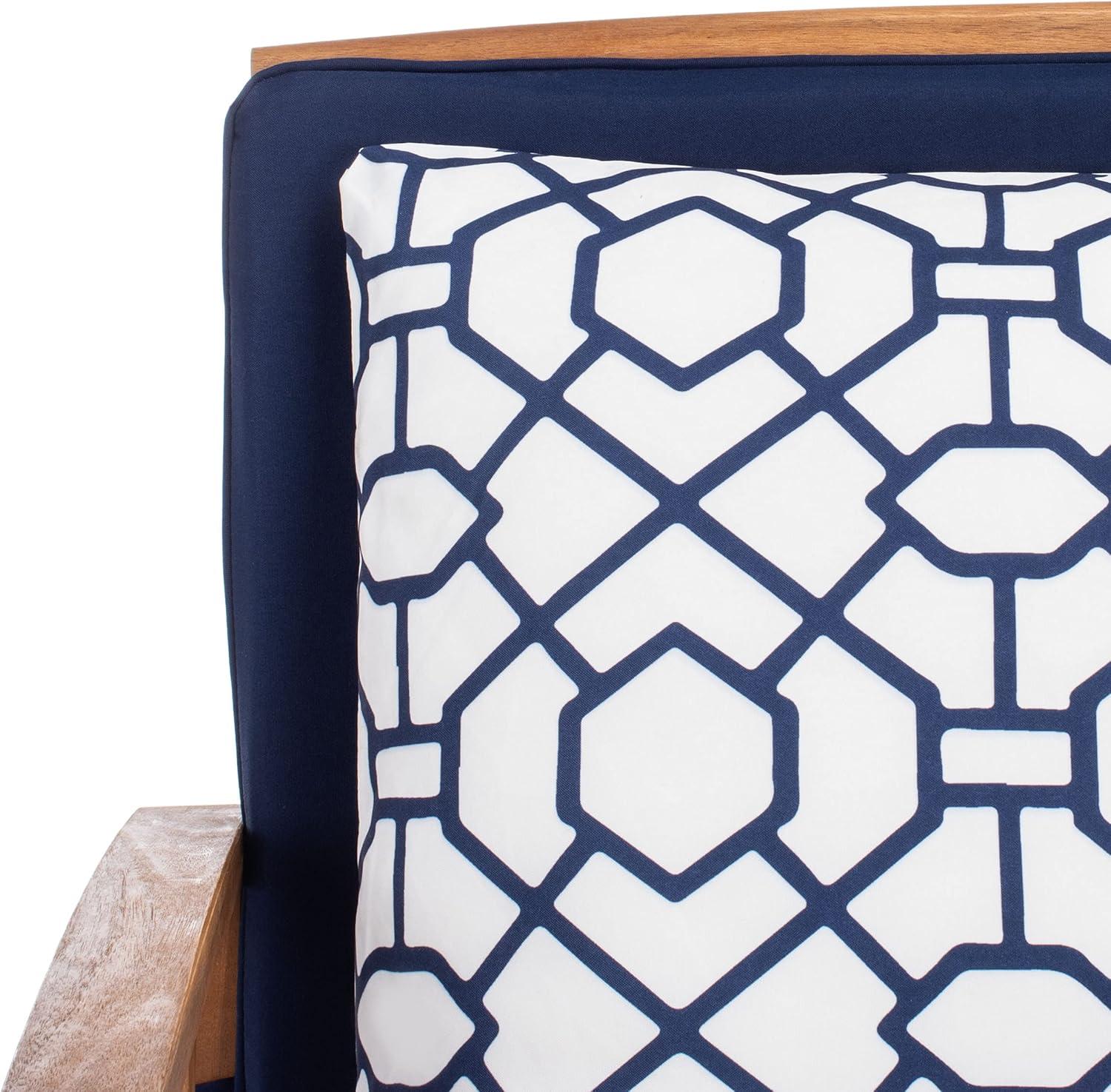 image:imageSAFAVIEH Outdoor Collection Fontana NaturalAqua Cushion 4Piece Conversation Patio SetNaturalNavy Geometric
