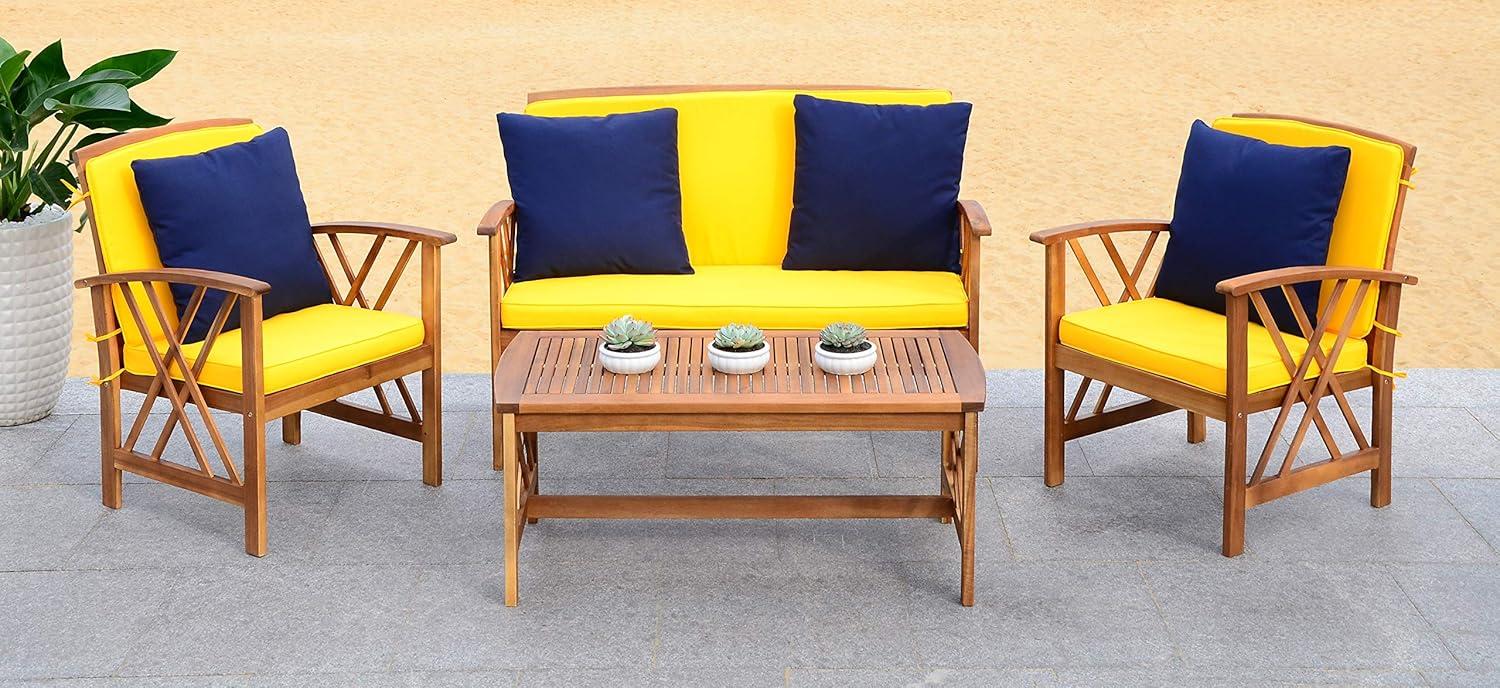 image:imageSAFAVIEH Outdoor Collection Fontana NaturalAqua Cushion 4Piece Conversation Patio SetNaturalYellow