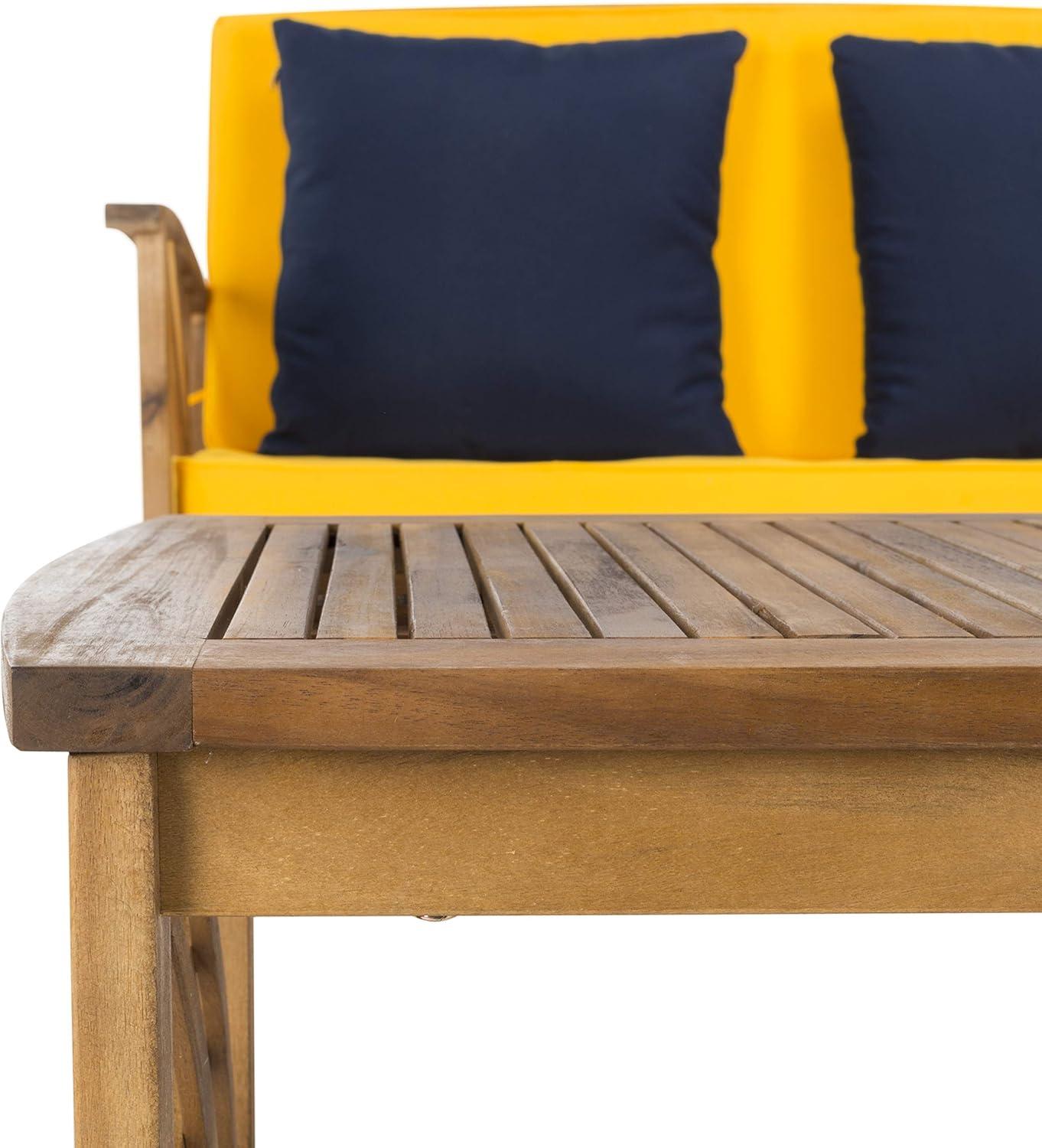 image:imageSAFAVIEH Outdoor Collection Fontana NaturalAqua Cushion 4Piece Conversation Patio SetNaturalYellow