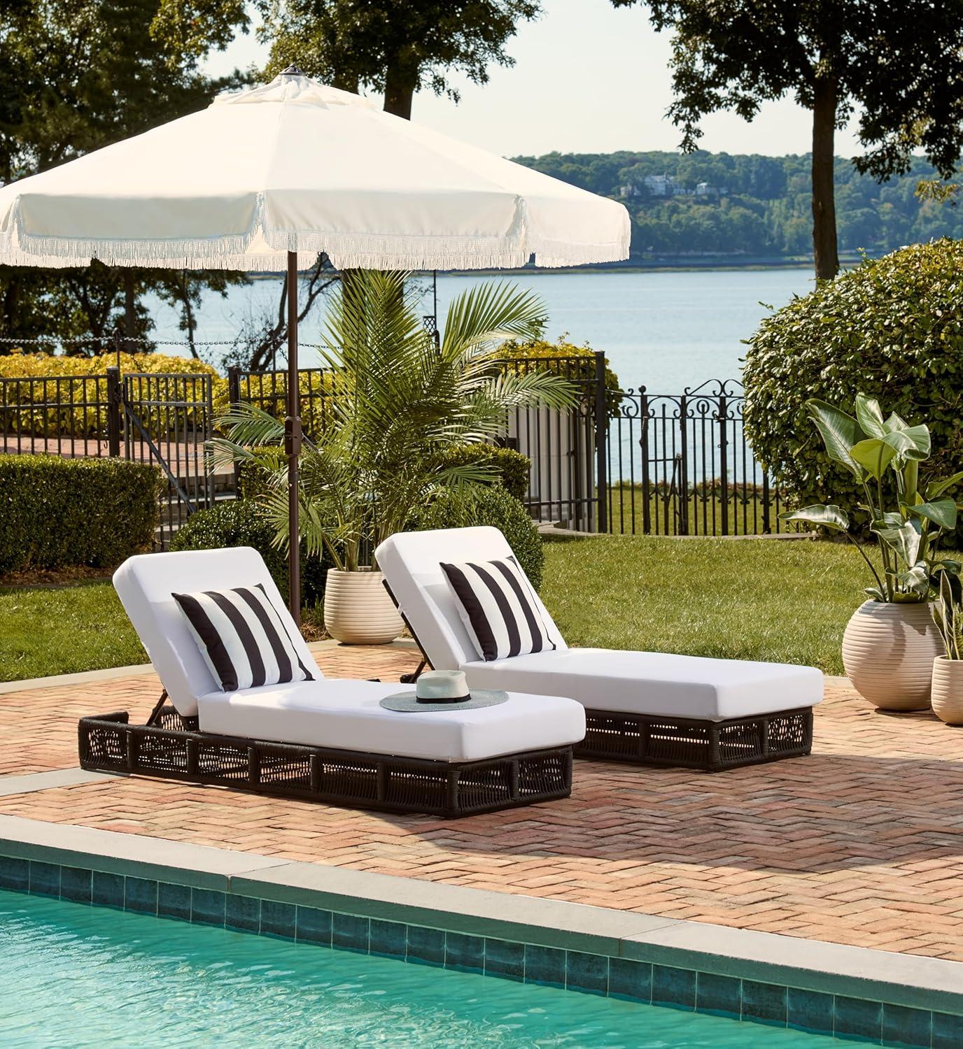 image:imageSAFAVIEH Outdoor Collection Gillian Tan RopeWhite Cushion Chaise Lounge Chair PAT7527ABlack White