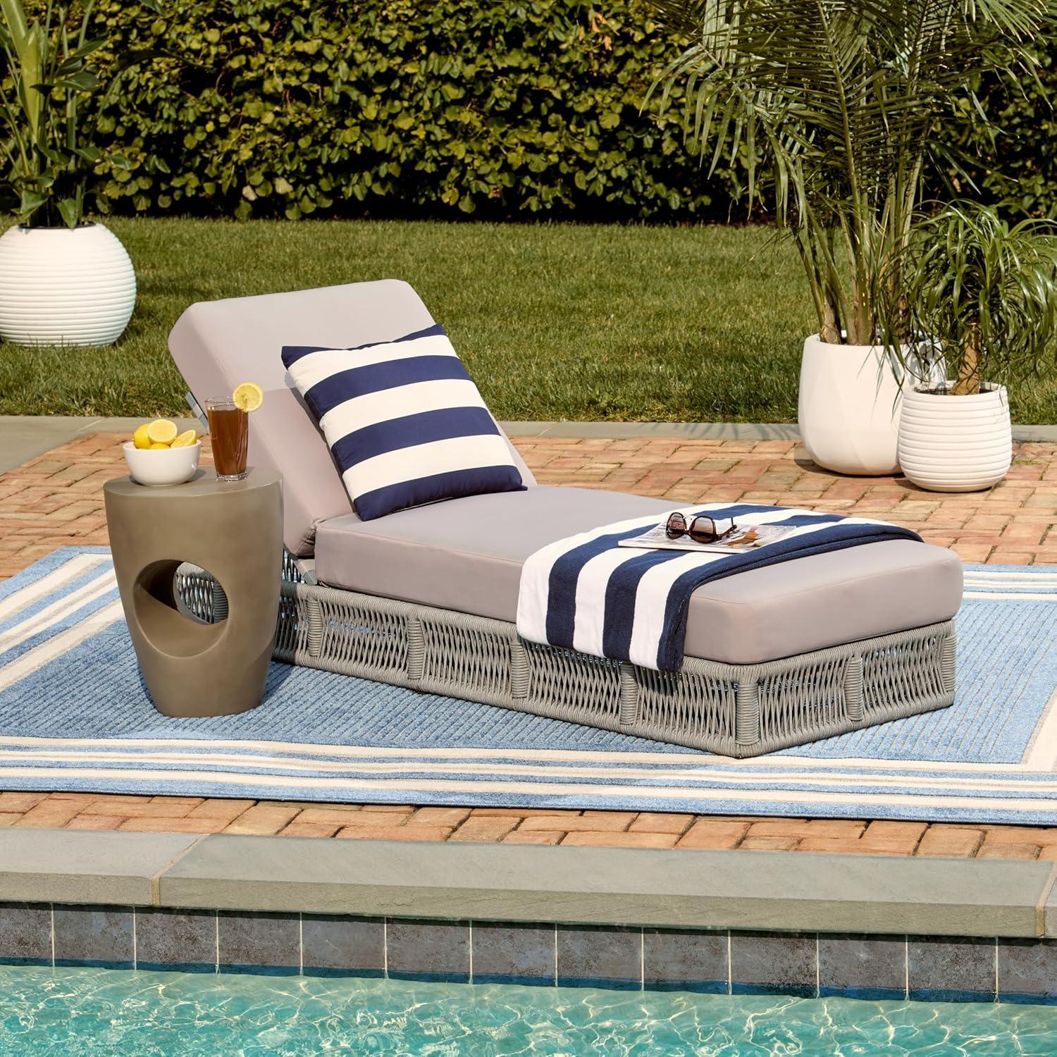 image:imageSAFAVIEH Outdoor Collection Gillian Tan RopeWhite Cushion Chaise Lounge Chair PAT7527AGrey Grey