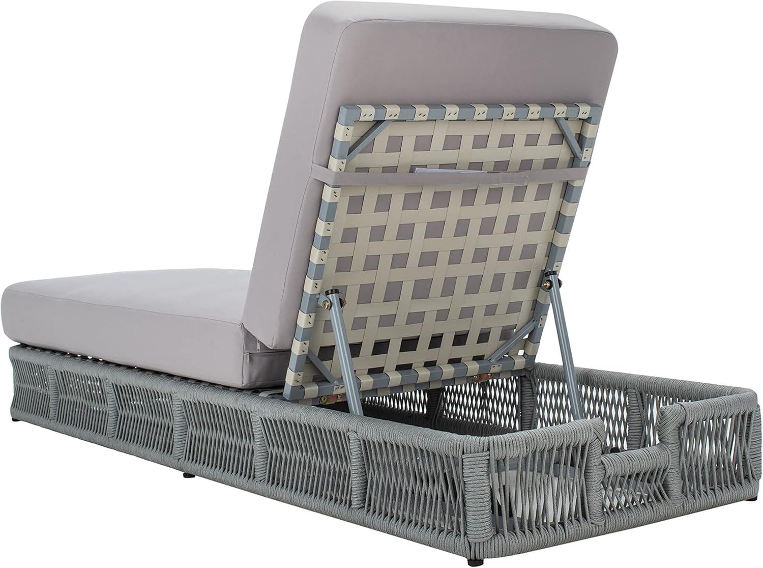 image:imageSAFAVIEH Outdoor Collection Gillian Tan RopeWhite Cushion Chaise Lounge Chair PAT7527AGrey Grey