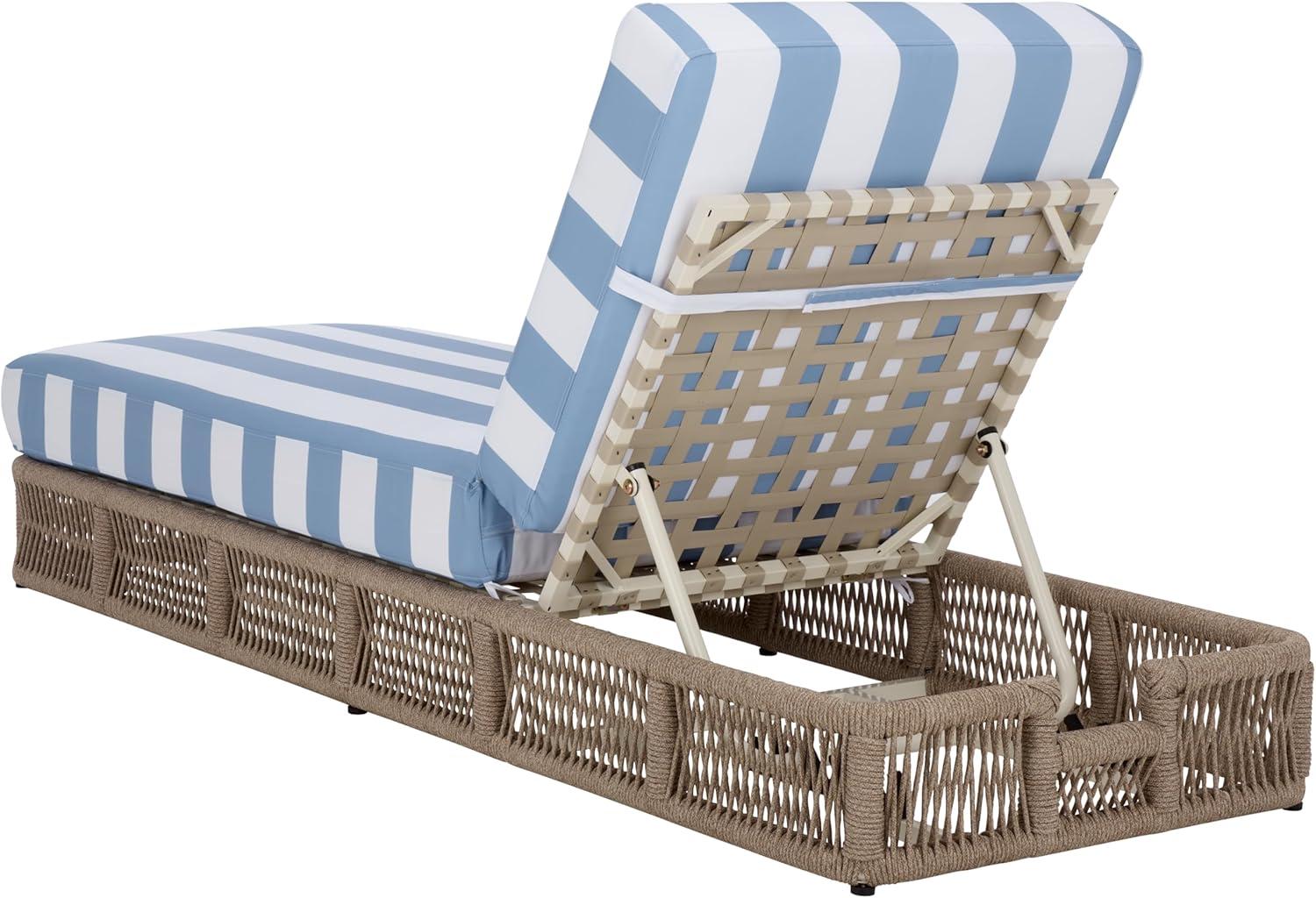 image:imageSAFAVIEH Outdoor Collection Gillian Tan RopeWhite Cushion Chaise Lounge Chair PAT7527AHeather TanBaby Blue Stripe