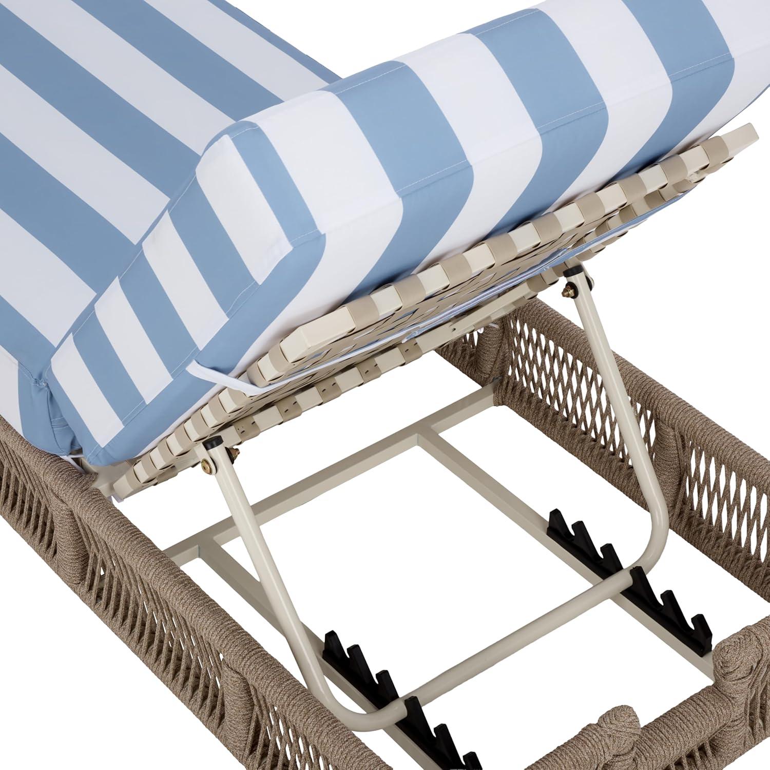 image:imageSAFAVIEH Outdoor Collection Gillian Tan RopeWhite Cushion Chaise Lounge Chair PAT7527AHeather TanBaby Blue Stripe
