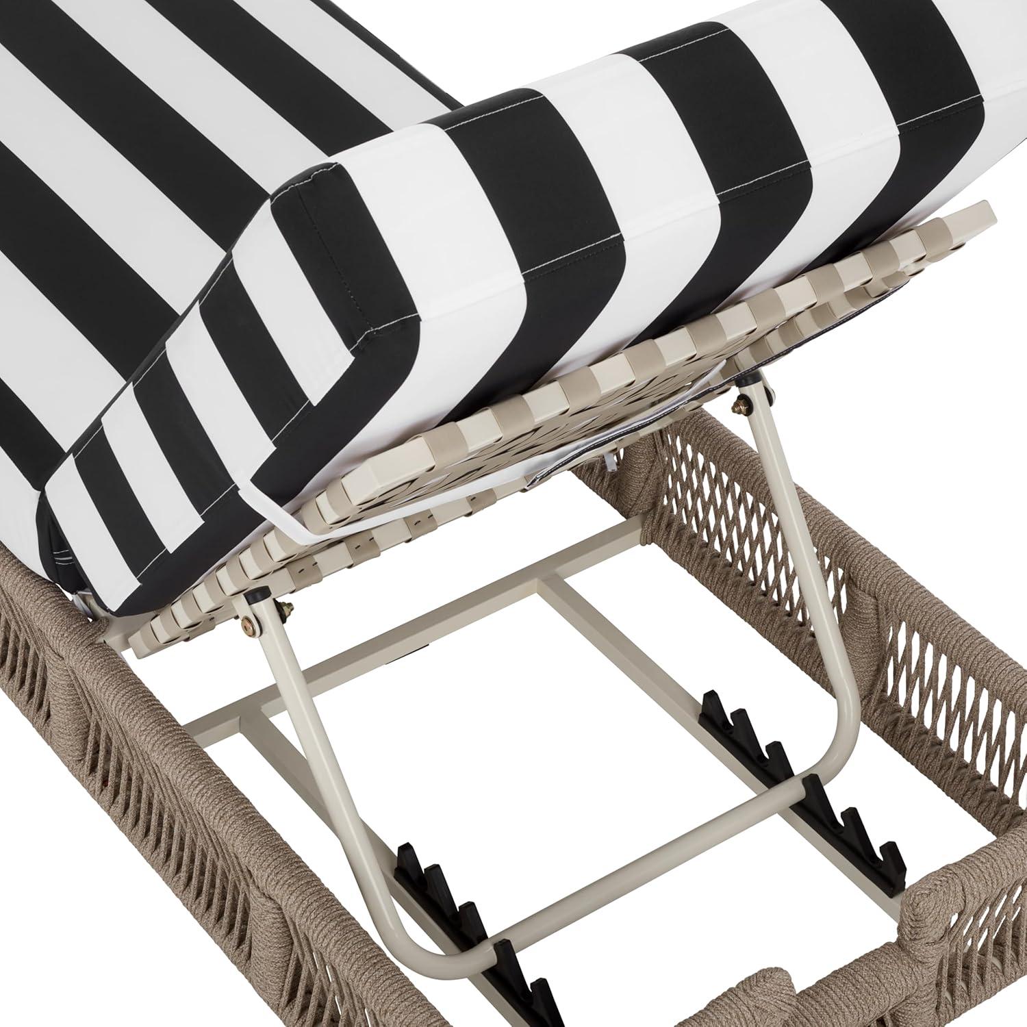 image:imageSAFAVIEH Outdoor Collection Gillian Tan RopeWhite Cushion Chaise Lounge Chair PAT7527AHeather TanBlack Striped