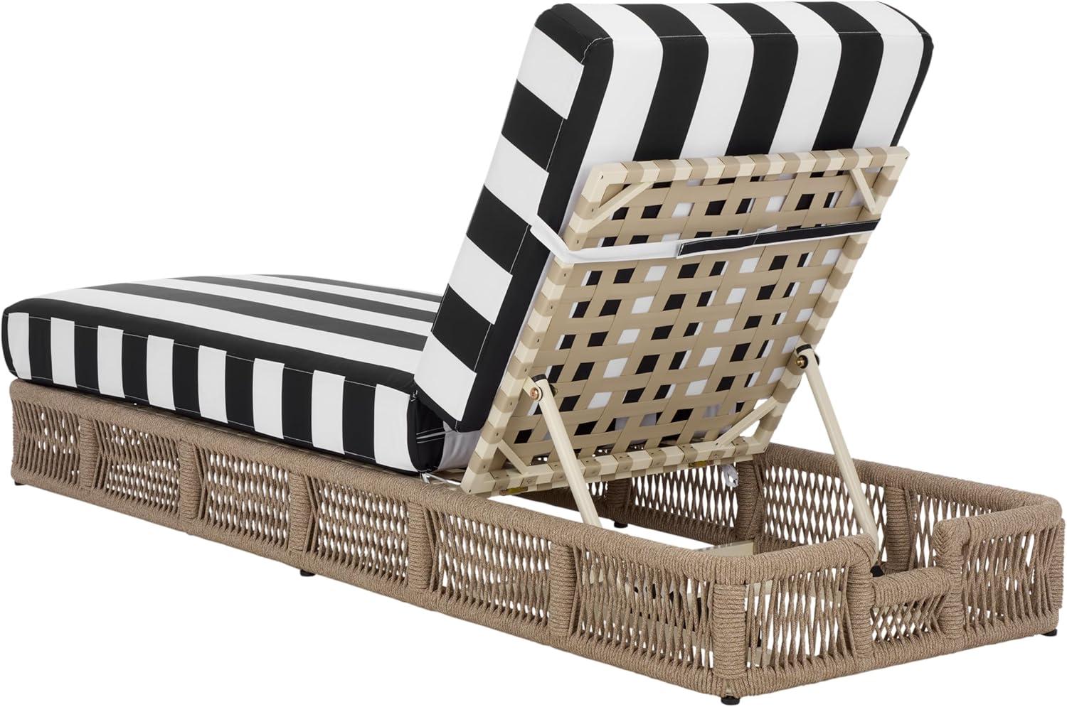 image:imageSAFAVIEH Outdoor Collection Gillian Tan RopeWhite Cushion Chaise Lounge Chair PAT7527AHeather TanBlack Striped