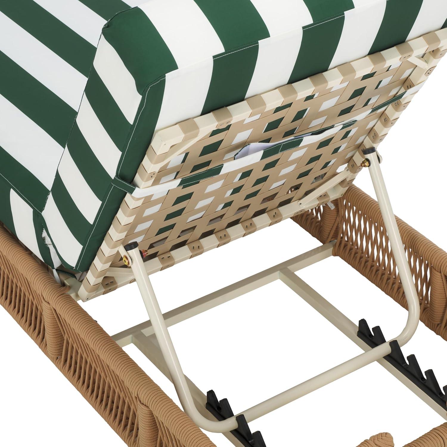image:imageSAFAVIEH Outdoor Collection Gillian Tan RopeWhite Cushion Chaise Lounge Chair PAT7527AHeather TanHunter Green Stripe