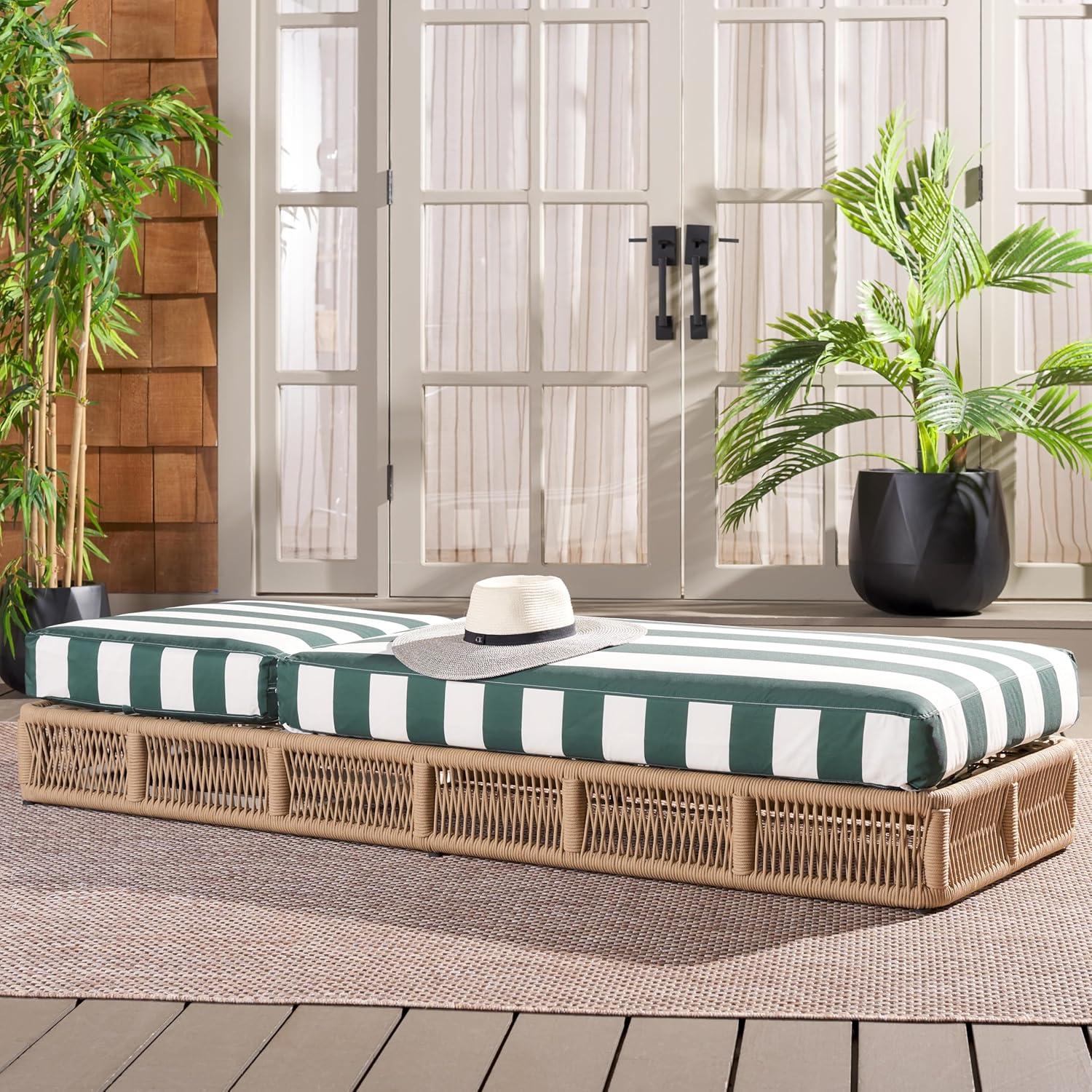 image:imageSAFAVIEH Outdoor Collection Gillian Tan RopeWhite Cushion Chaise Lounge Chair PAT7527AHeather TanHunter Green Stripe