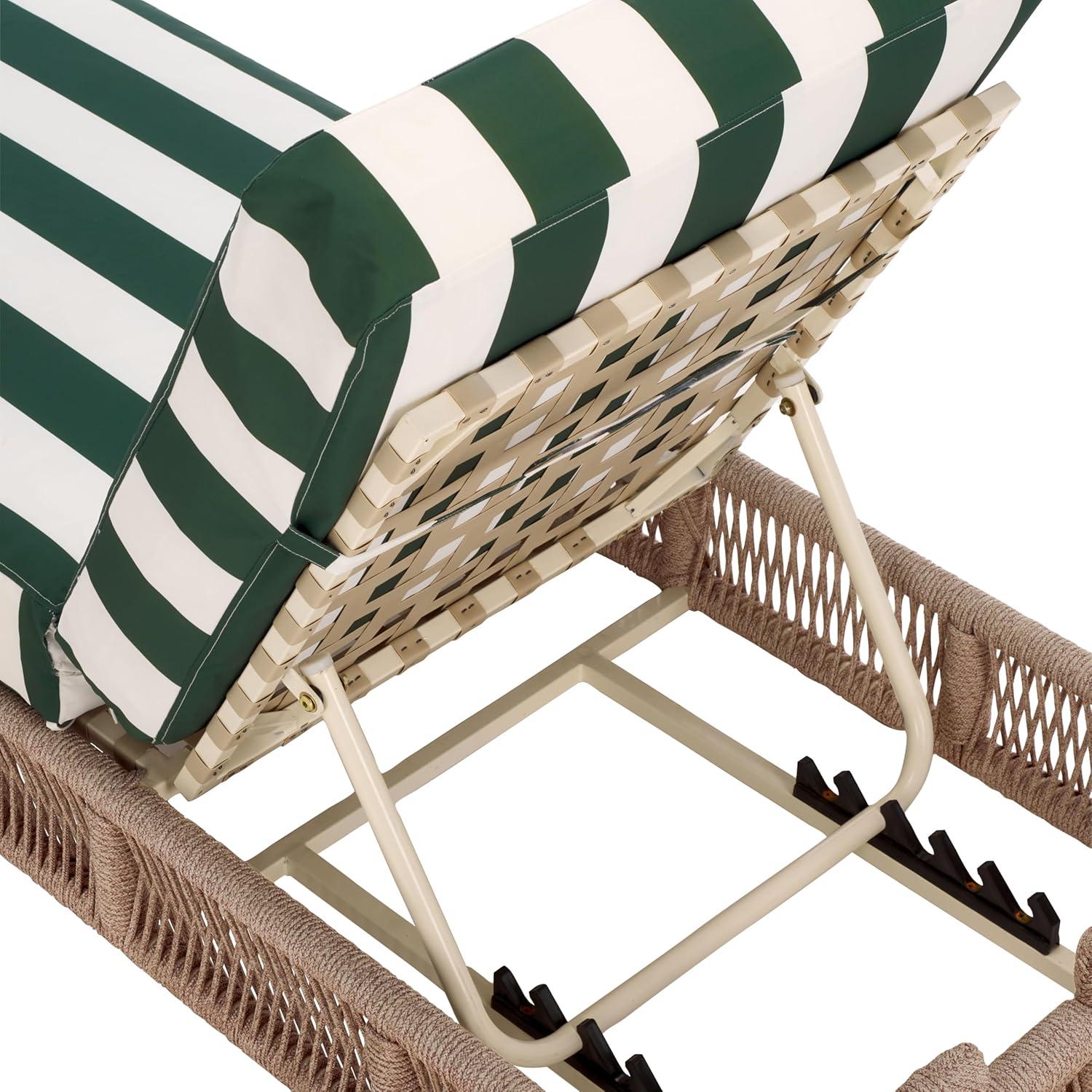image:imageSAFAVIEH Outdoor Collection Gillian Tan RopeWhite Cushion Chaise Lounge Chair PAT7527AHeather TanHunter Green Stripe