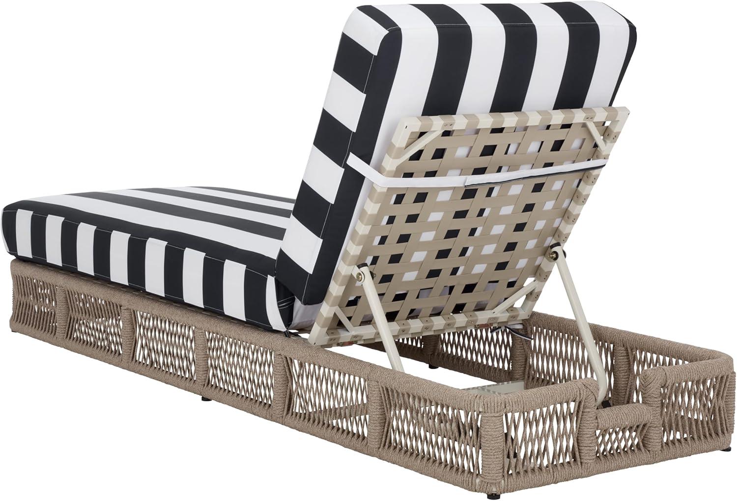image:imageSAFAVIEH Outdoor Collection Gillian Tan RopeWhite Cushion Chaise Lounge Chair PAT7527AHeather TanNavy Striped