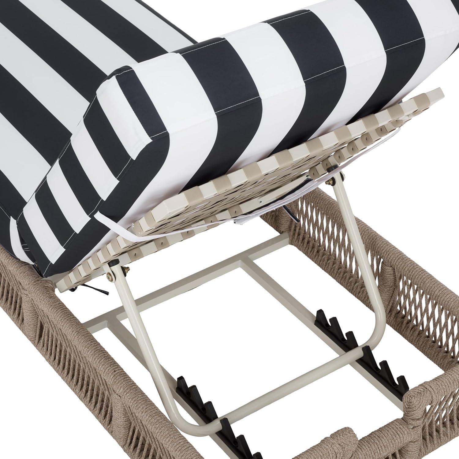 image:imageSAFAVIEH Outdoor Collection Gillian Tan RopeWhite Cushion Chaise Lounge Chair PAT7527AHeather TanNavy Striped