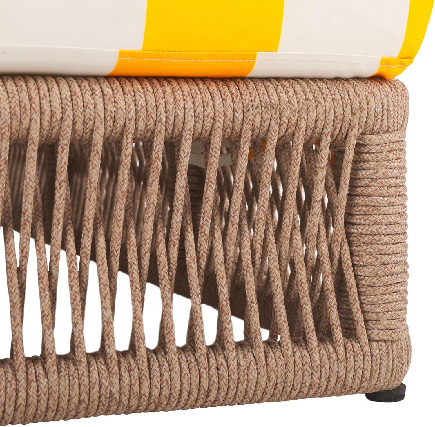 image:imageSAFAVIEH Outdoor Collection Gillian Tan RopeWhite Cushion Chaise Lounge Chair PAT7527AHeather TanYellow Stripe