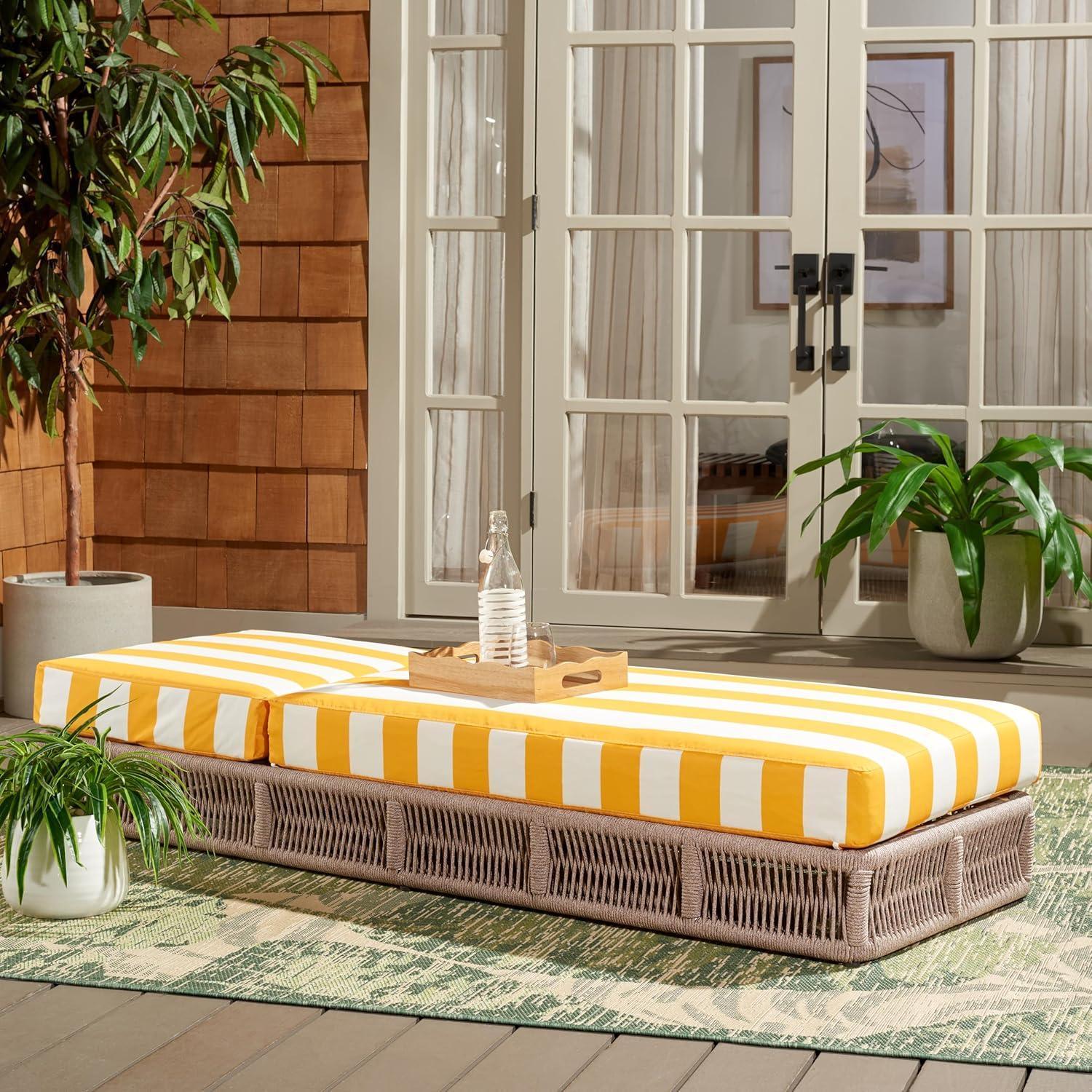 image:imageSAFAVIEH Outdoor Collection Gillian Tan RopeWhite Cushion Chaise Lounge Chair PAT7527AHeather TanYellow Stripe