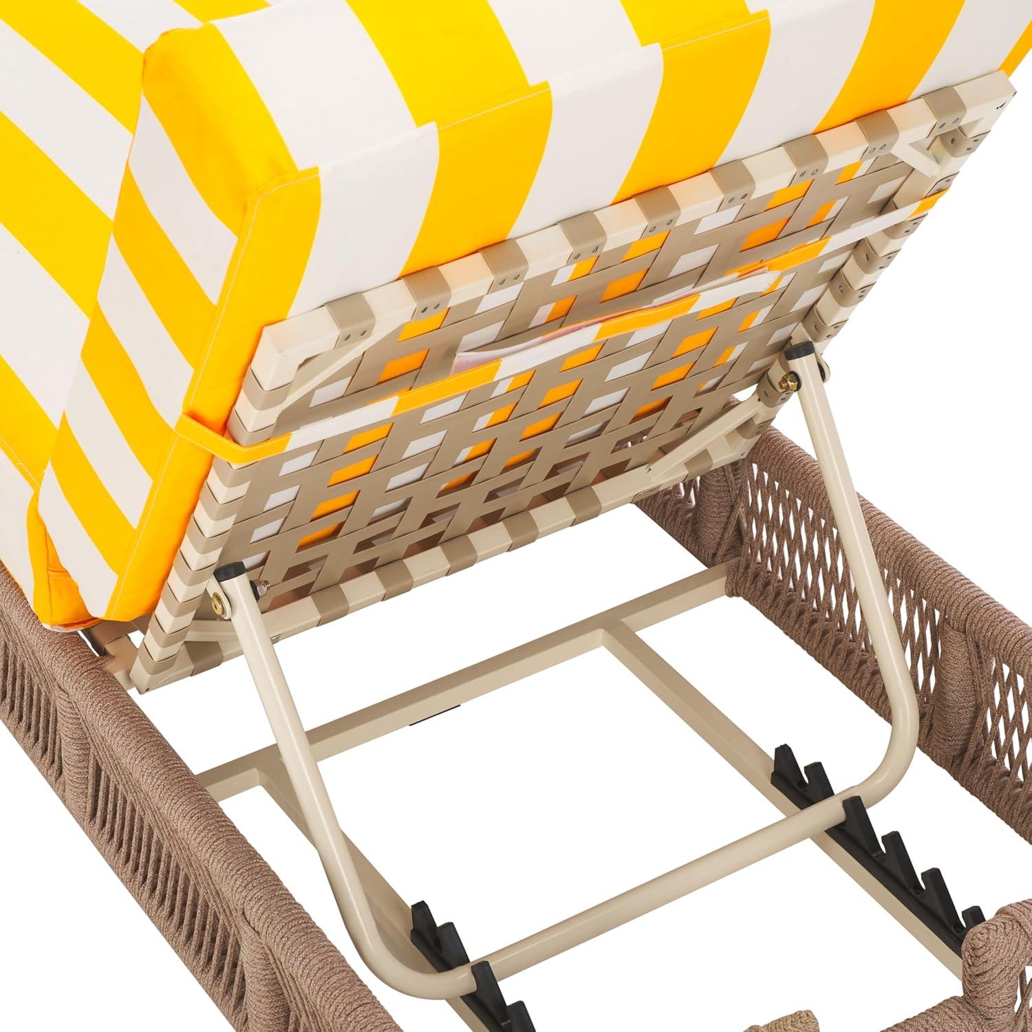 image:imageSAFAVIEH Outdoor Collection Gillian Tan RopeWhite Cushion Chaise Lounge Chair PAT7527AHeather TanYellow Stripe