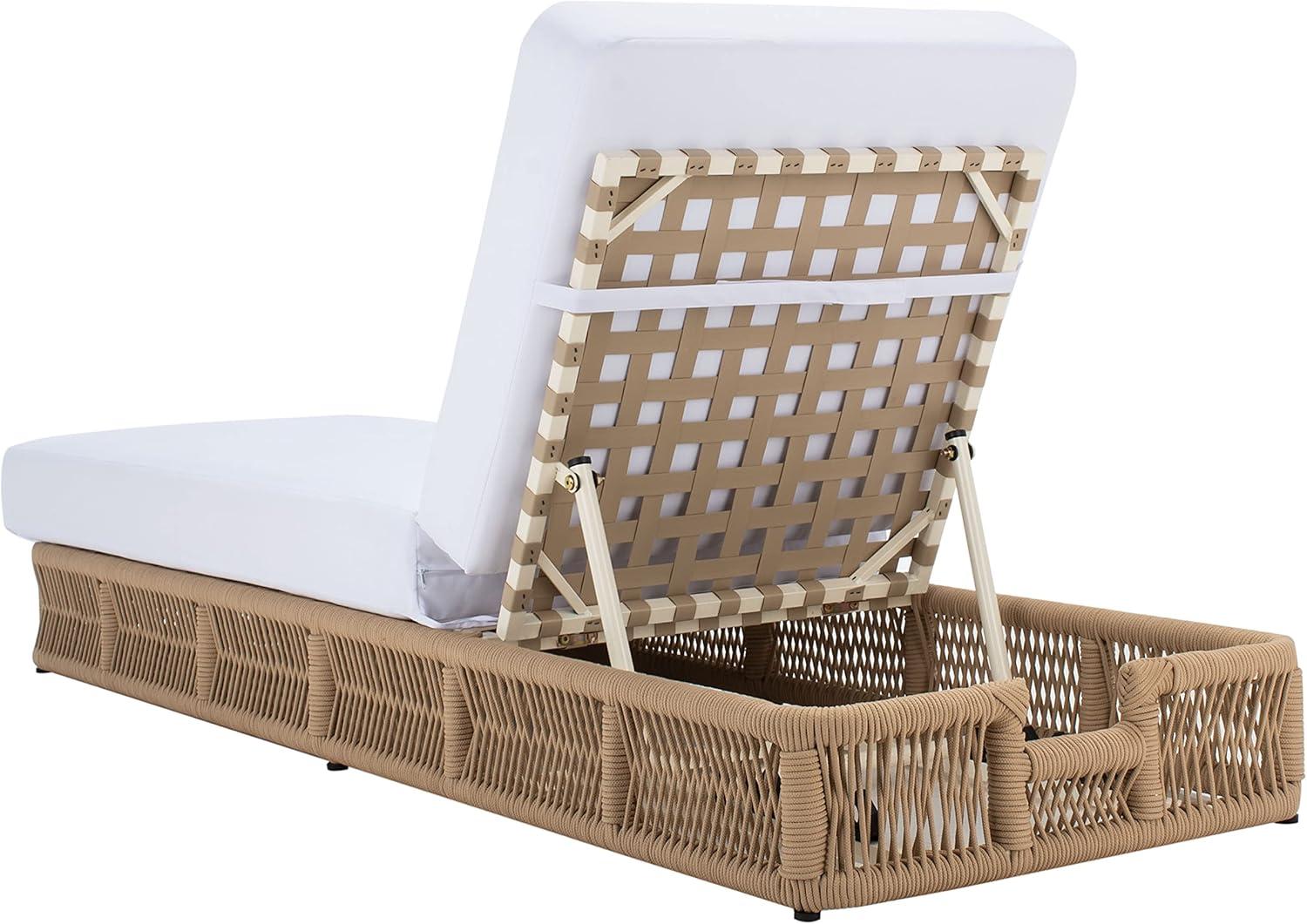 image:imageSAFAVIEH Outdoor Collection Gillian Tan RopeWhite Cushion Chaise Lounge Chair PAT7527ATan White