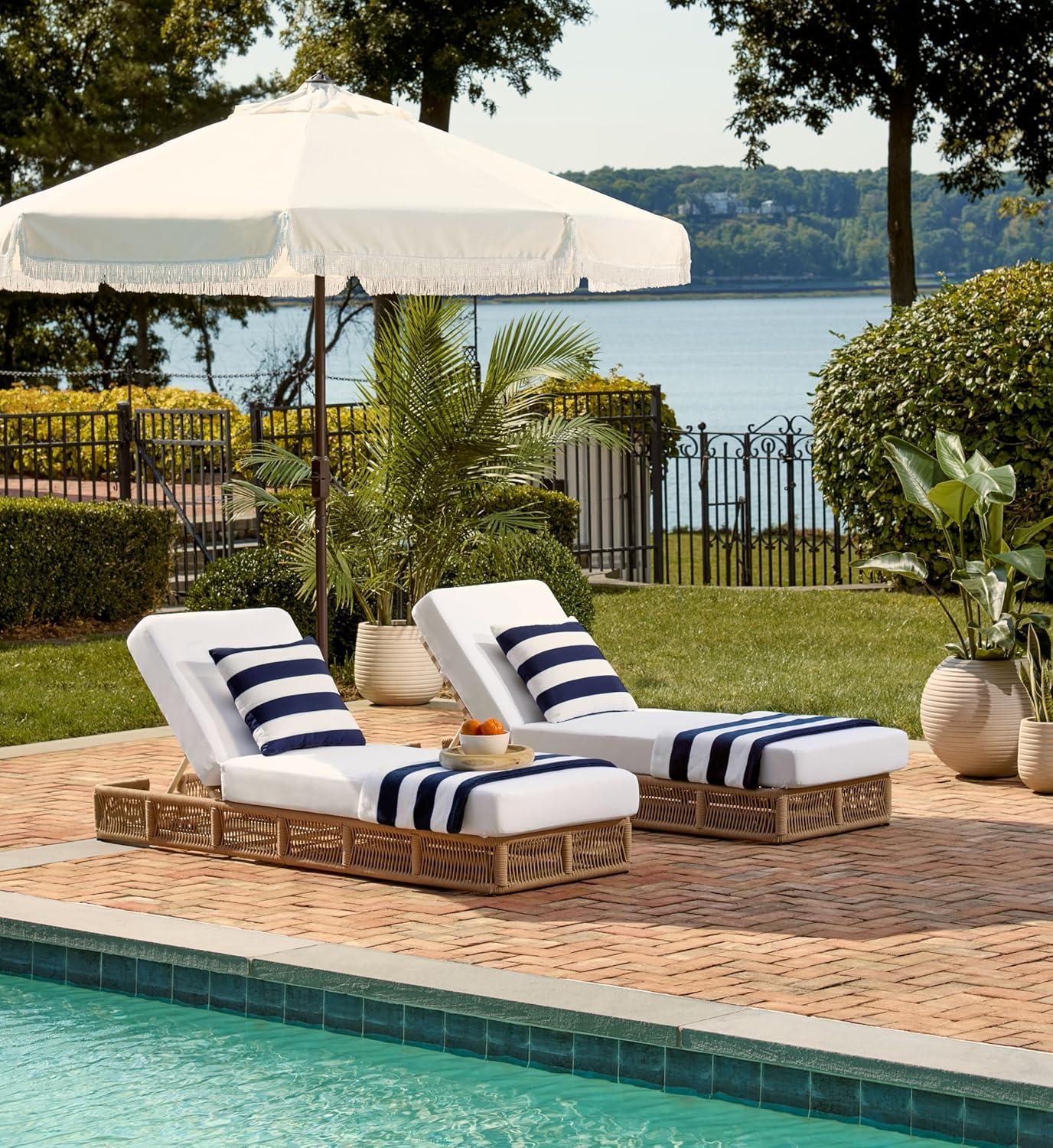 image:imageSAFAVIEH Outdoor Collection Gillian Tan RopeWhite Cushion Chaise Lounge Chair PAT7527ATan White