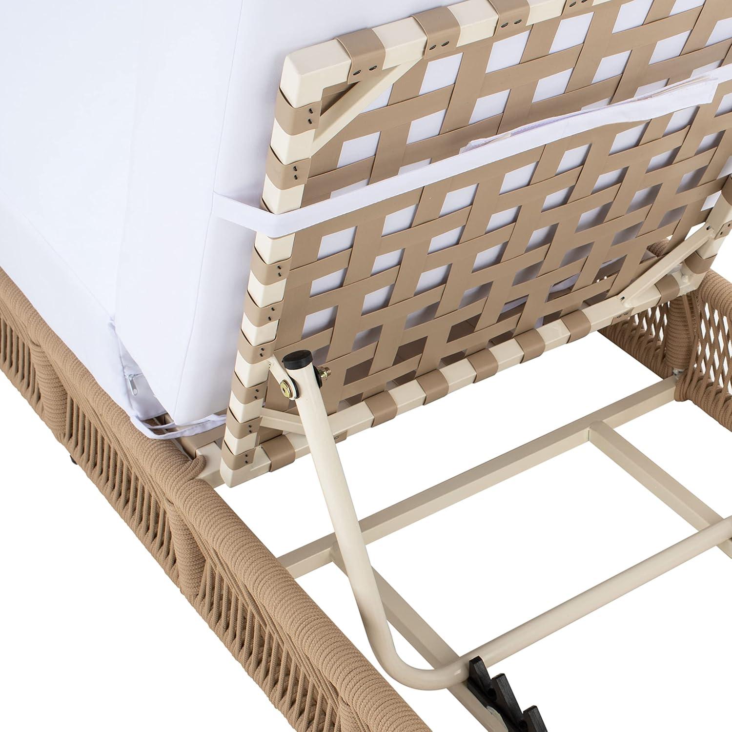 image:imageSAFAVIEH Outdoor Collection Gillian Tan RopeWhite Cushion Chaise Lounge Chair PAT7527ATan White